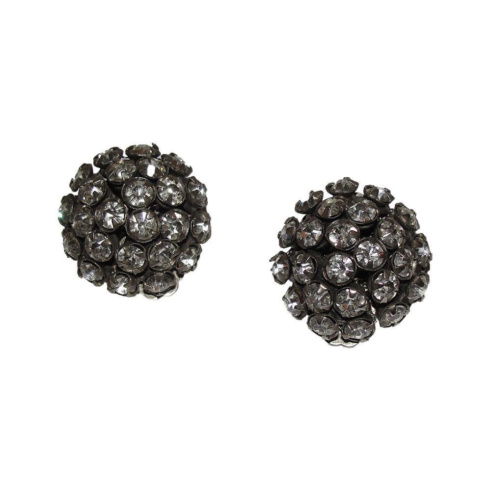 Designer Miriam Haskell Dome Clear Rhinestone Earrings Size ONE SIZE - 2 Thumbnail