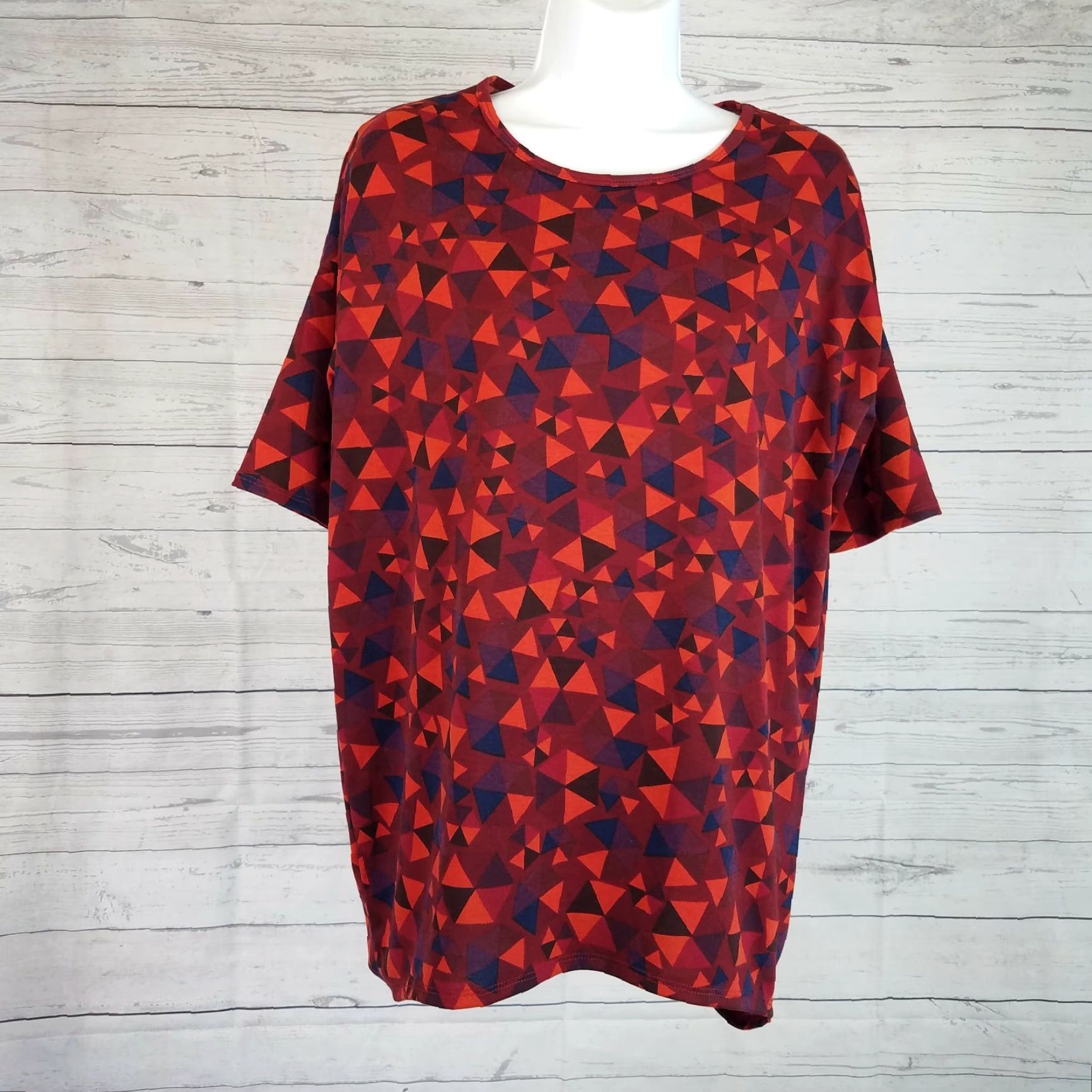 Vintage LuLaRoe Womens Irma Top Sz 2XS Maroon Blue Geometric Shirt Womens 2XS Geometric Size XXS / US 00 / IT 34 - 2 Thumbnail