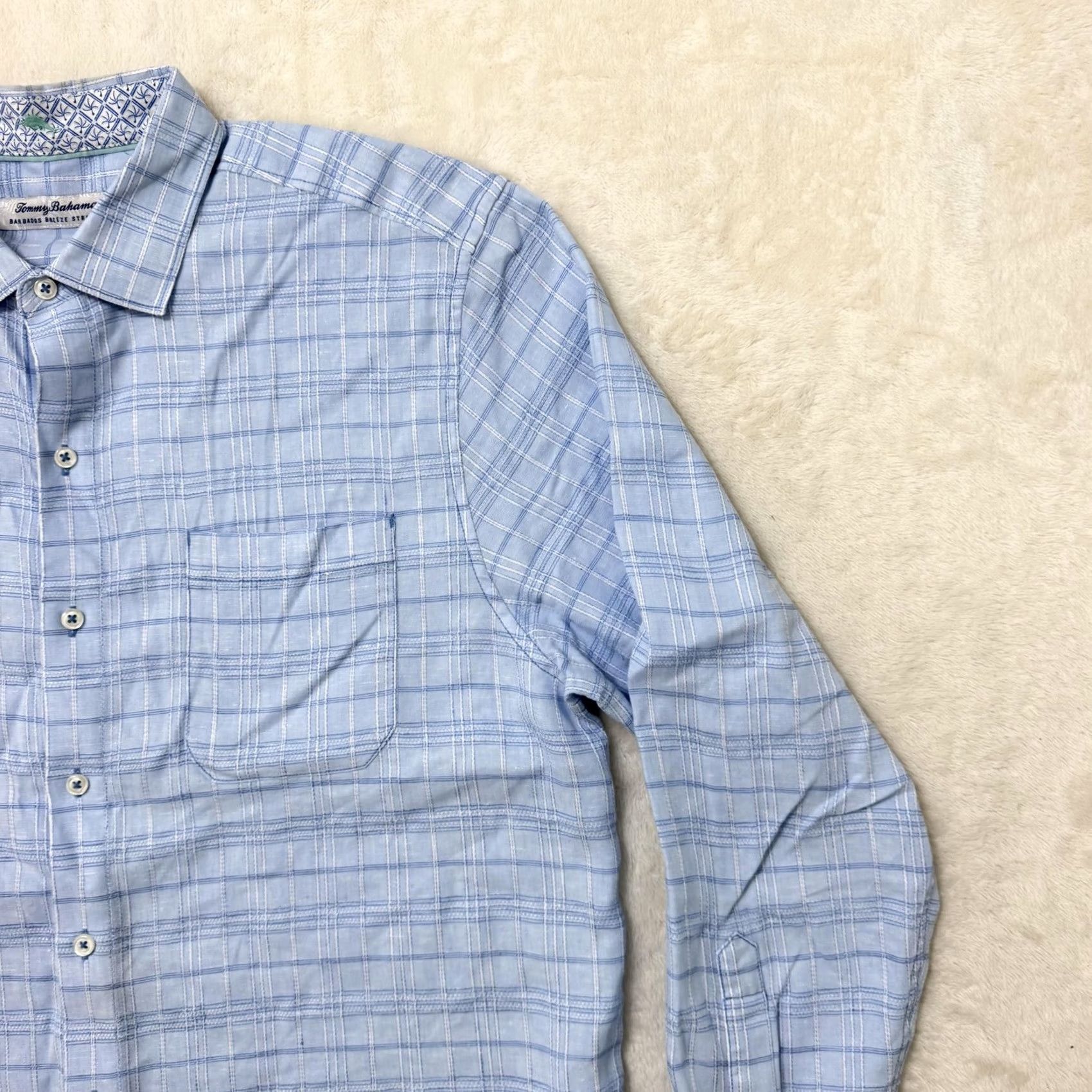 Tommy Bahama Tommy Bahama Shirt Mens Large Blue Linen Plaid Barbados Breeze Stretch Button Up Size US L / EU 52-54 / 3 - 3 Thumbnail