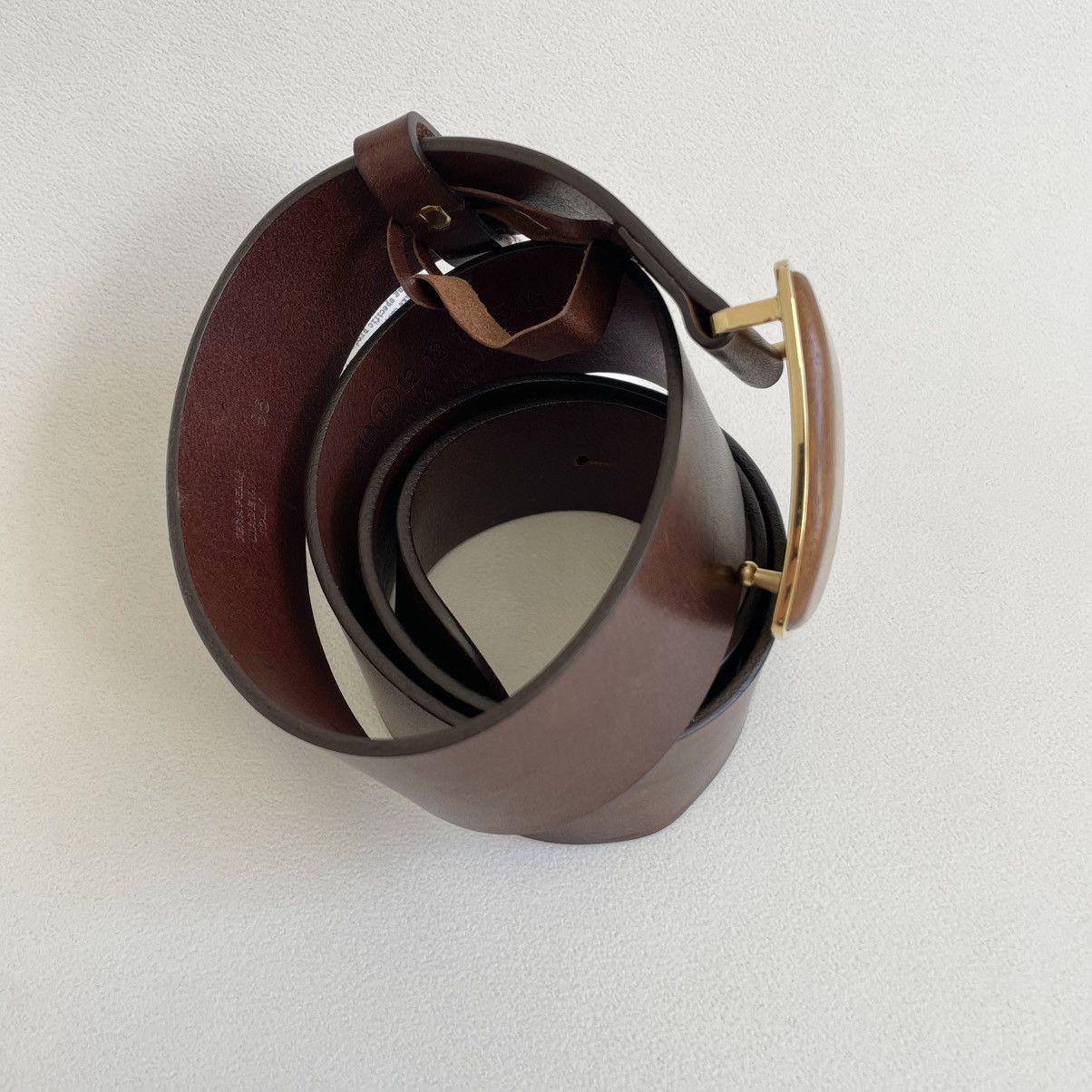 Maison Margiela S/S 11 ‘Woodgrain’ Buckle Leather Belt Size 36 - 4 Thumbnail