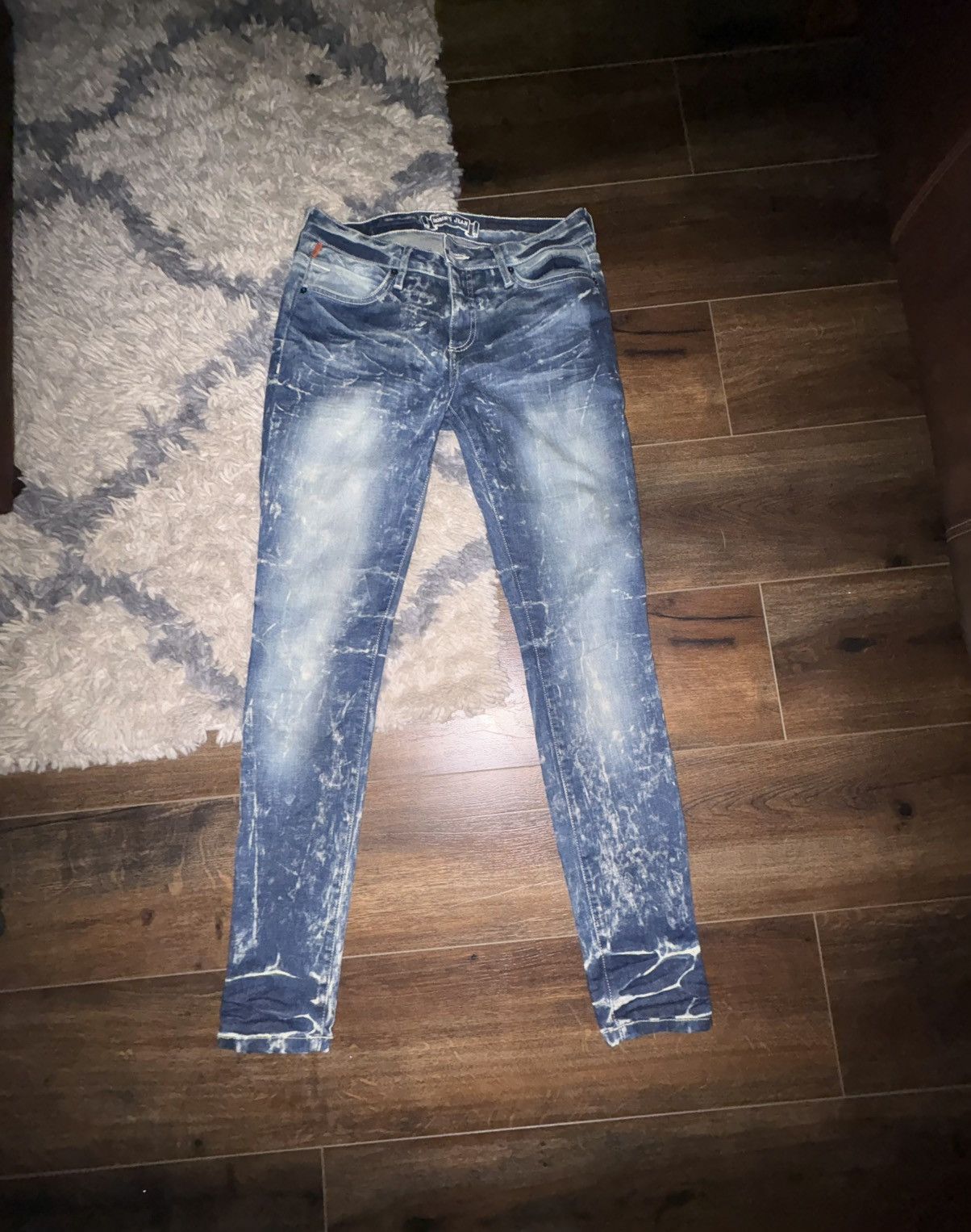 Robins Jeans RARE ACID WASHED BLUE ROBINS JEAN WITH BLACK CRYSTALS Size US 30 / EU 46 - 2 Thumbnail