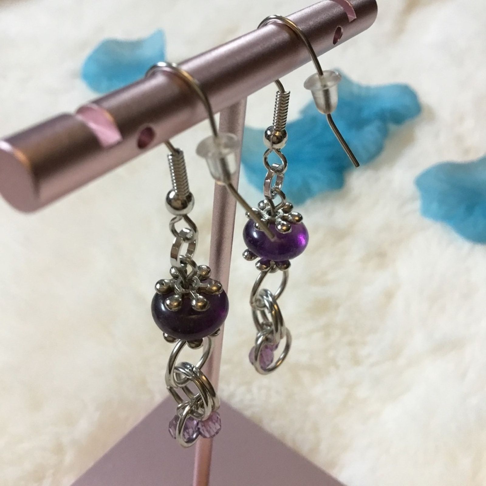Other Silver Purple Stones Dangle Earrings Size ONE SIZE - 4 Thumbnail