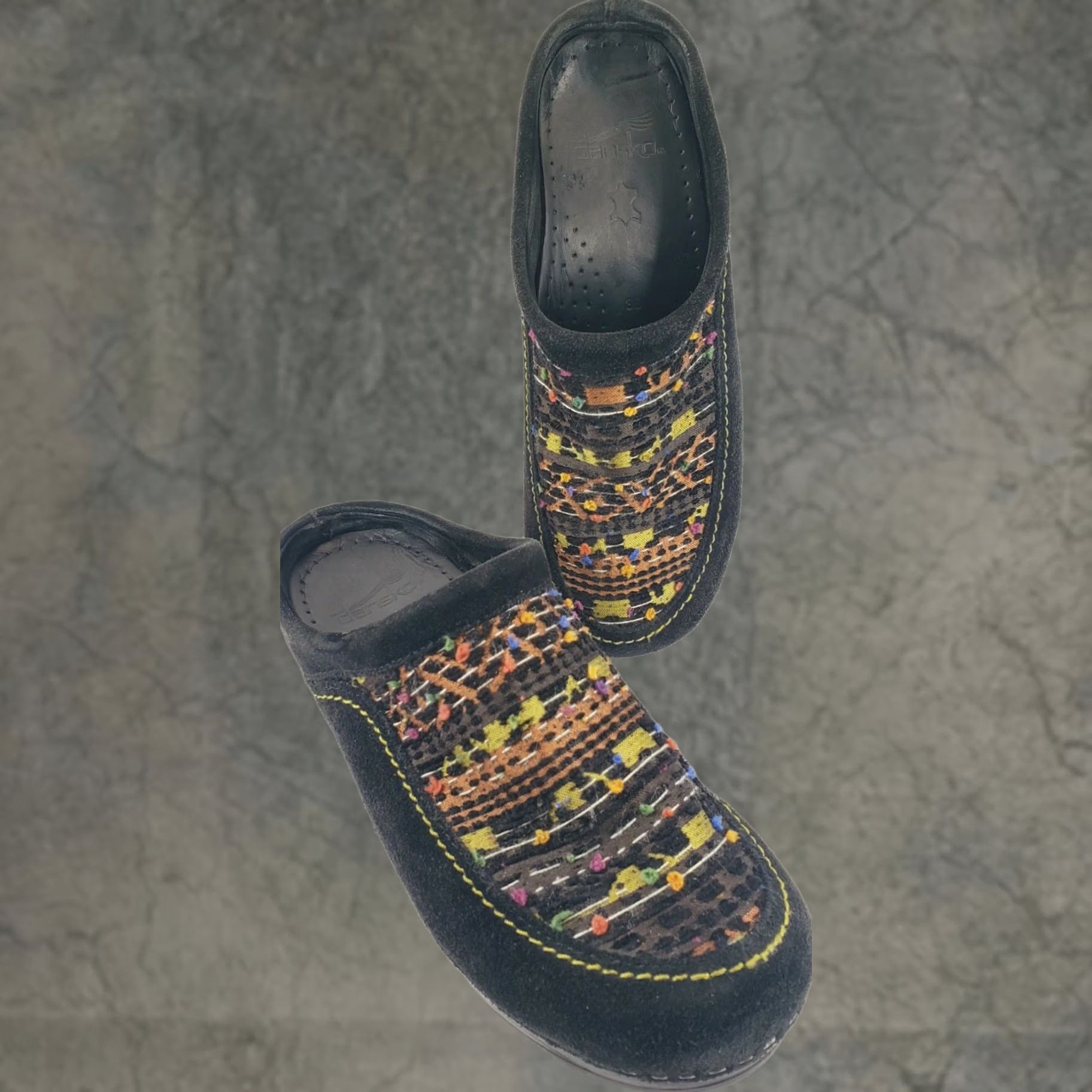 Dansko Dansko Clog Black Suede Multicolored Textile Vamp Women's Platform Sz. 7.5M 38EU Size US 8 / IT 38 - 1 Thumbnail