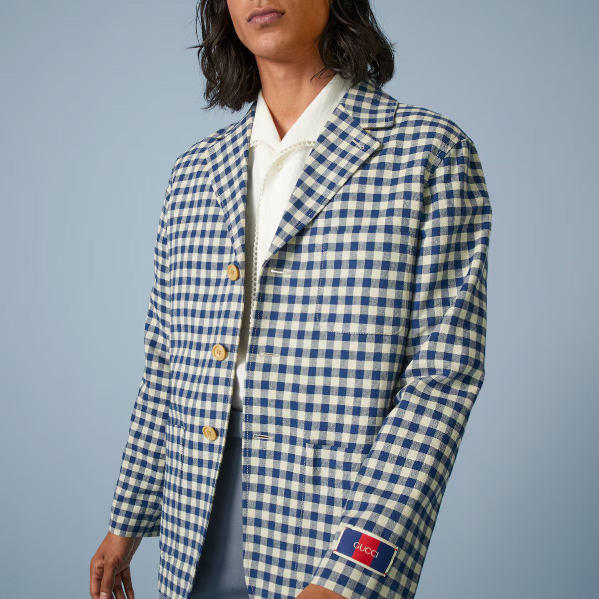 Gucci o1mt1gz0525 Gingham Cotton Linen Jacket in Multicolor Size US S / EU 44-46 / 1 - 2 Thumbnail