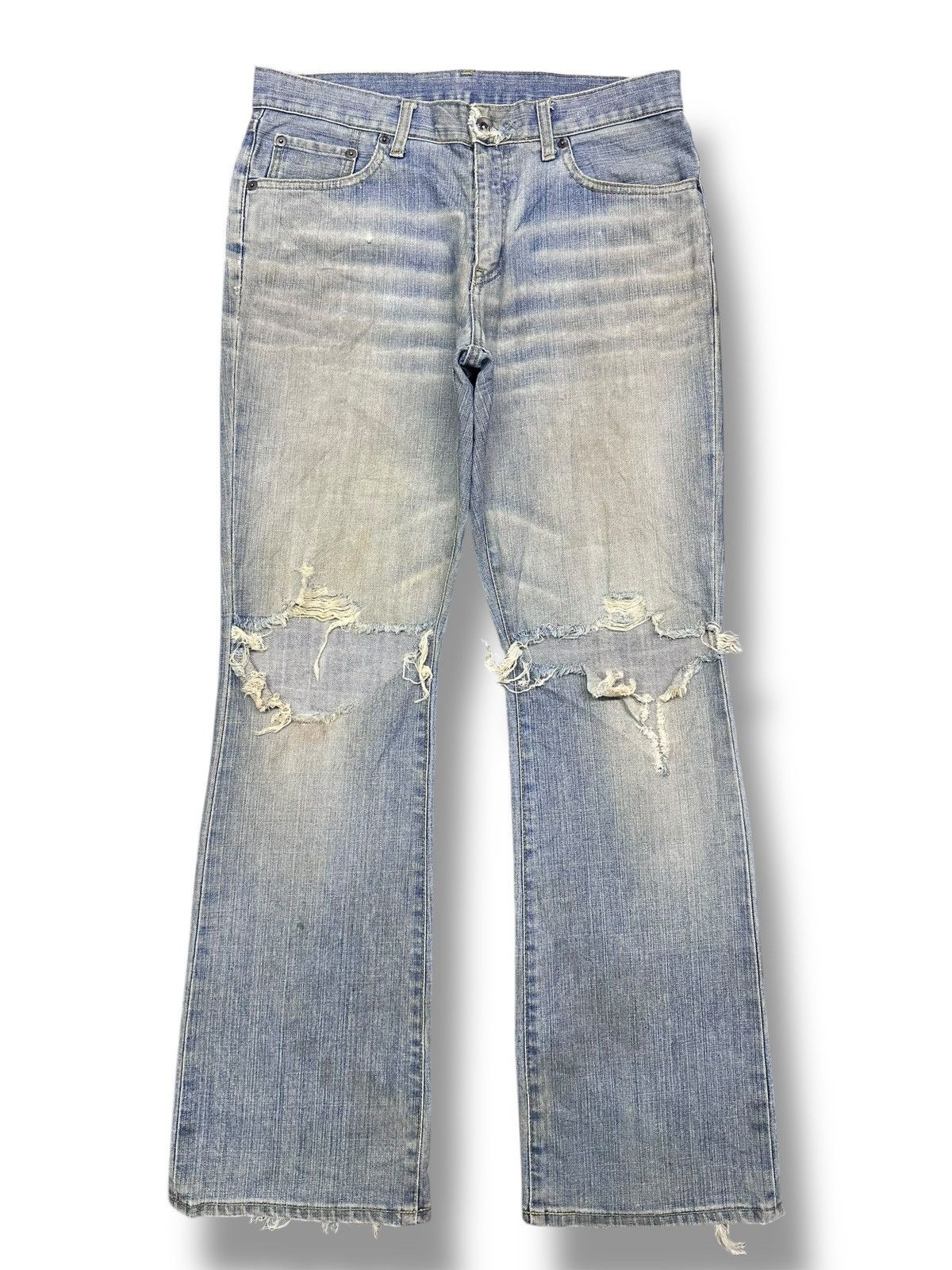 Uniqlo Uniqlo Distressed Japan Denim Straight Leg Jeans Faded Wash Size US 33 - 1 Thumbnail