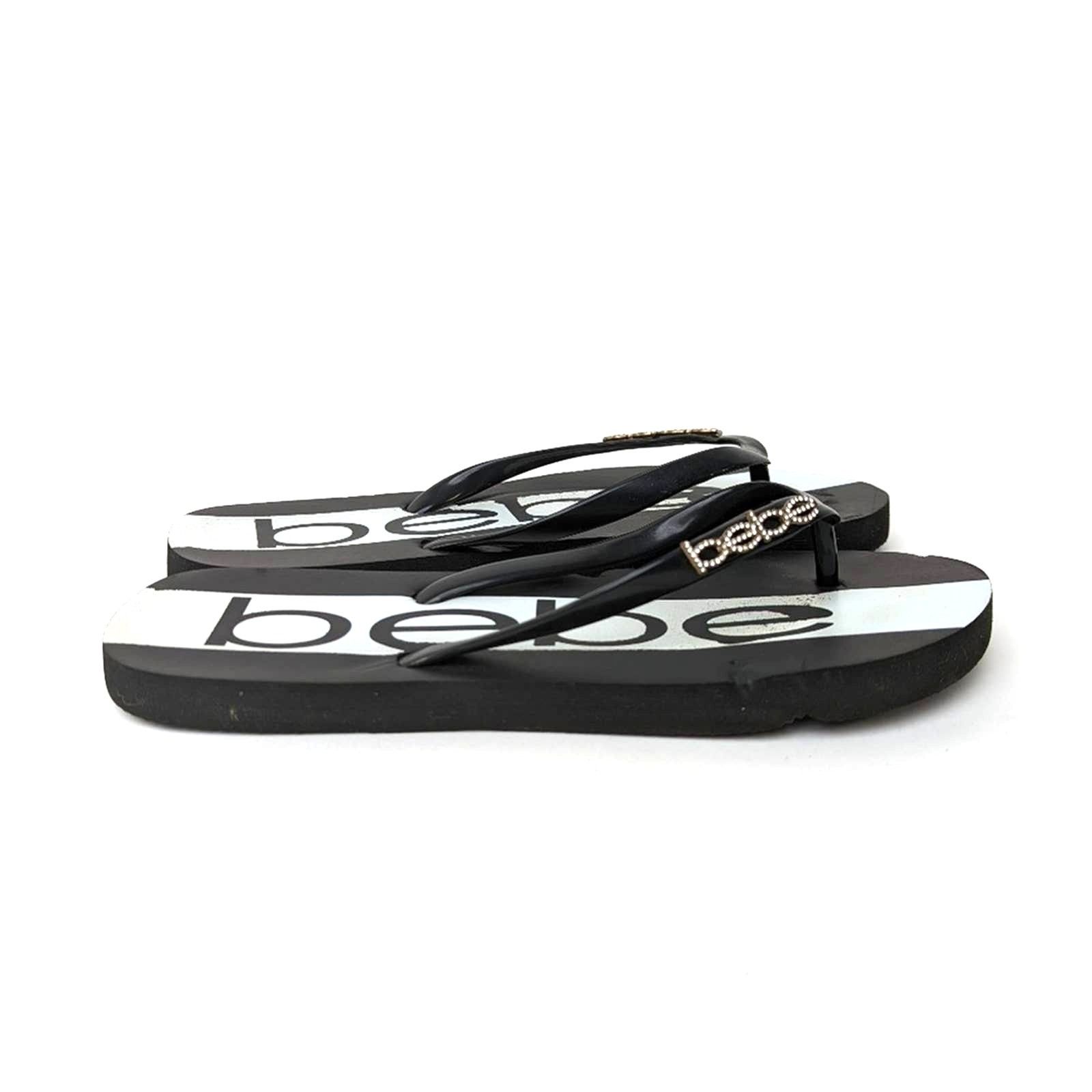 Designer bebe Black & White Rhinestone Flip Flop Sandal Slides Size US 6 / IT 36 - 6 Thumbnail