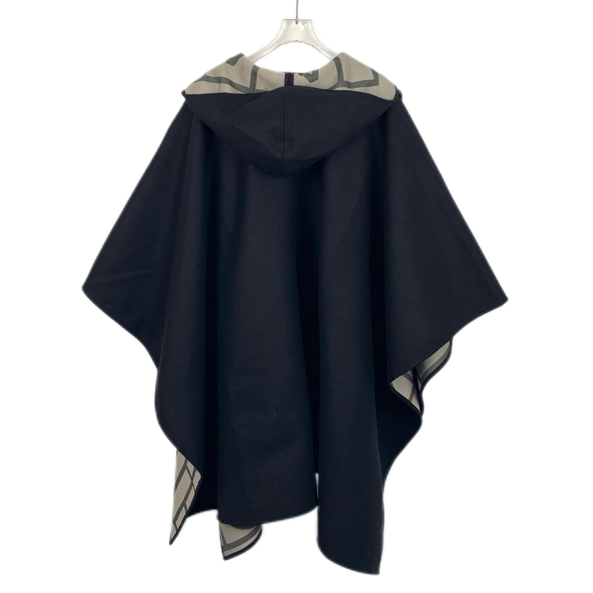 Toteme Toteme Monogram Poncho Cape Black Beige Hooded Size ONE SIZE - 2 Thumbnail
