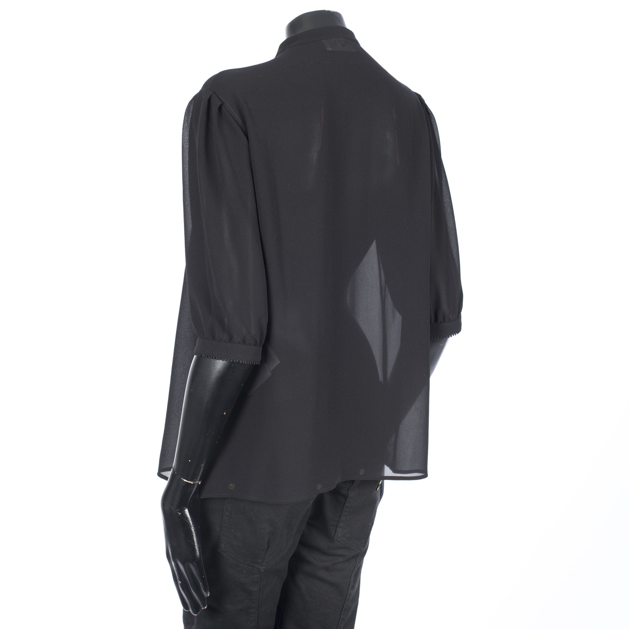 Celine Black Frilled Blouse In Silk Crêpe Size L / US 10 / IT 46 - 4 Thumbnail