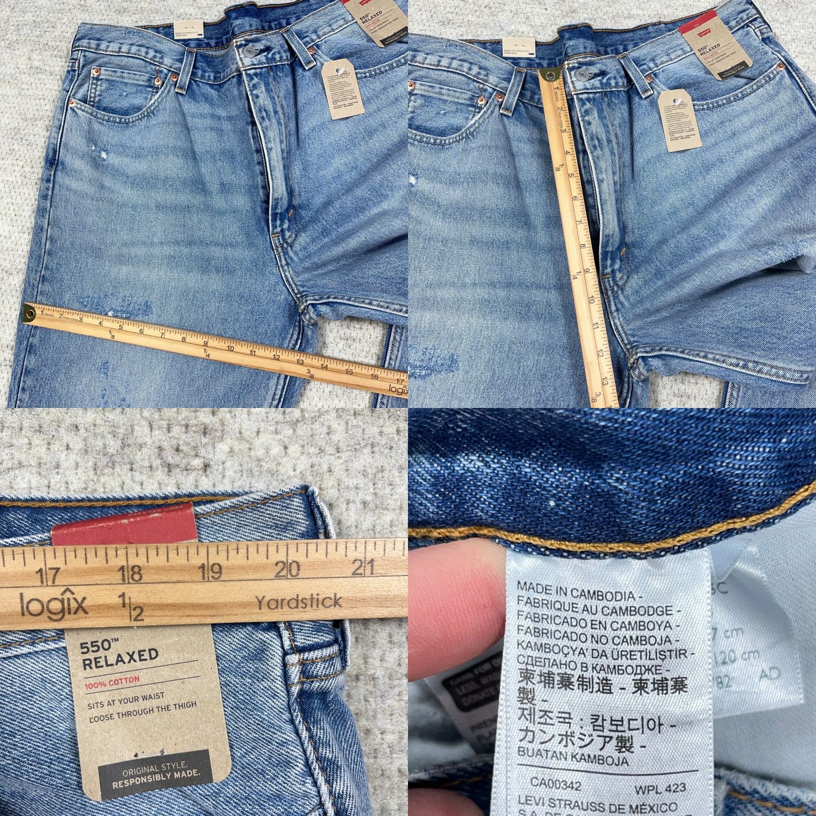 Levi's Levi's 550 Jeans Men 42x34 Relaxed Fit Blue Denim 5-Pocket Distressed Medium Wash Cotton Size US 42 / EU 58 - 9 Thumbnail