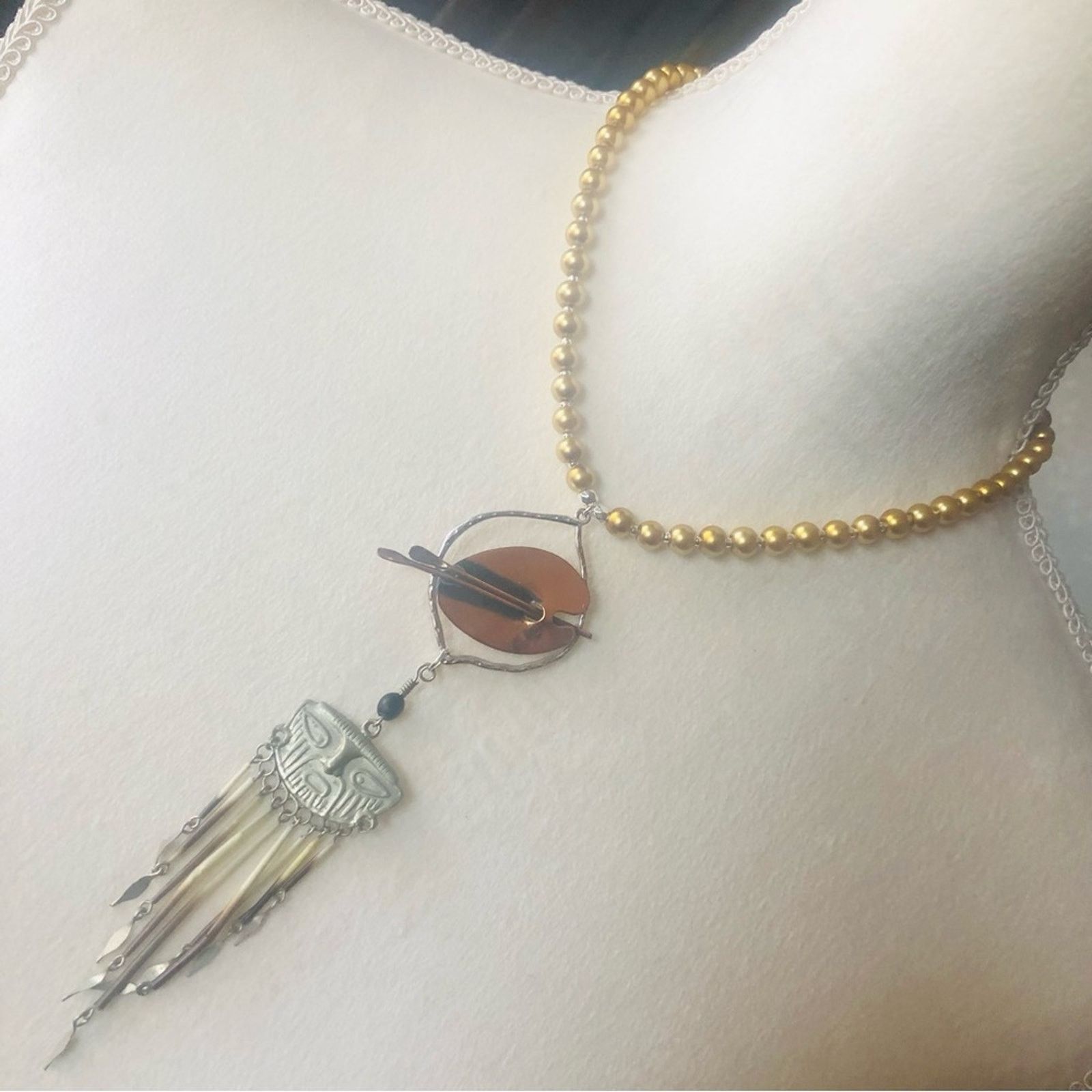 Handmade Handcrafted repurpose Renoir artist pendant Pearl necklac Size ONE SIZE - 1 Thumbnail