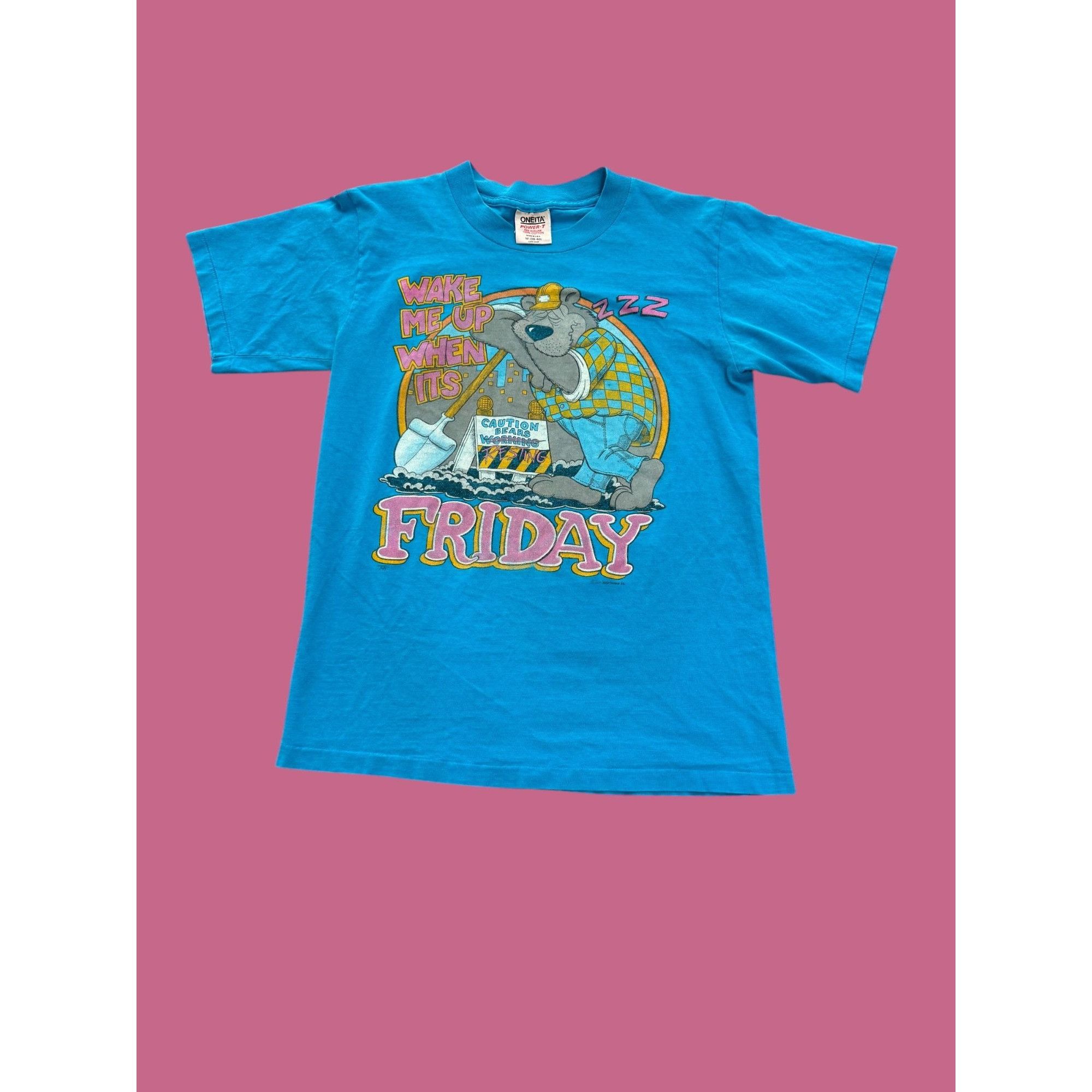 Vintage 90's Single Stitched T-Shirt "Wake Me Up When It's Friday" Size US M / EU 48-50 / 2 - 1 Thumbnail