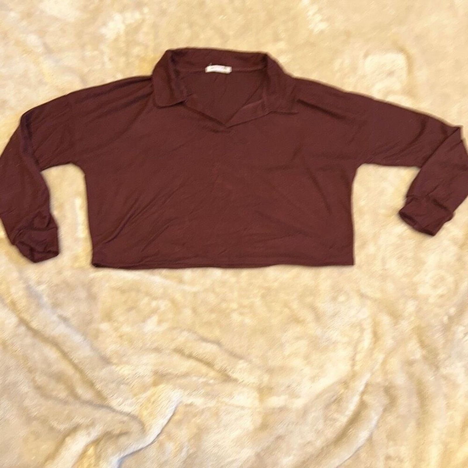 Other Caution to the Wind Maroon Cropped Collared Shirt | Sz M Size M / US 6-8 / IT 42-44 - 2 Thumbnail