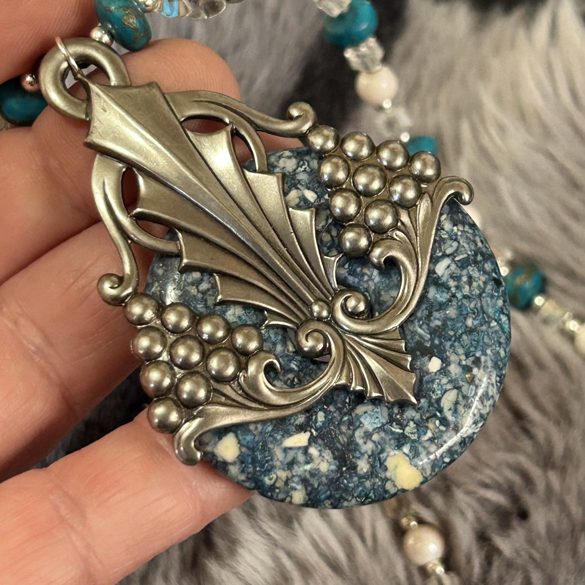 Handmade Handcrafted art glass bead crystal art deco orgone necklace Size ONE SIZE - 5 Thumbnail