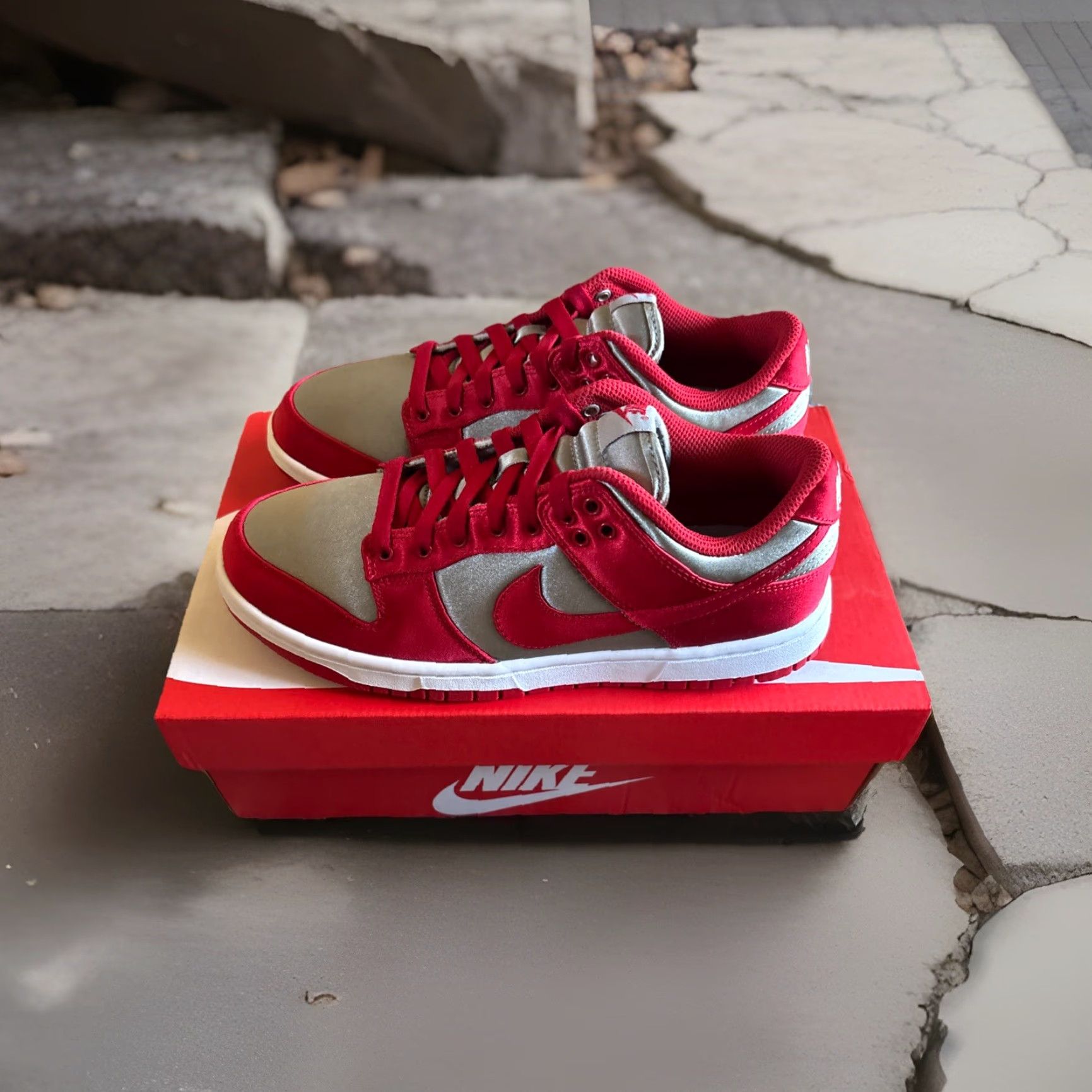 Nike Nike Dunk Low Satin Sneaker Women 8.5 Grey Varsity Red White Deadstock DX5931-001 Size US 9 / IT 39 - 3 Thumbnail