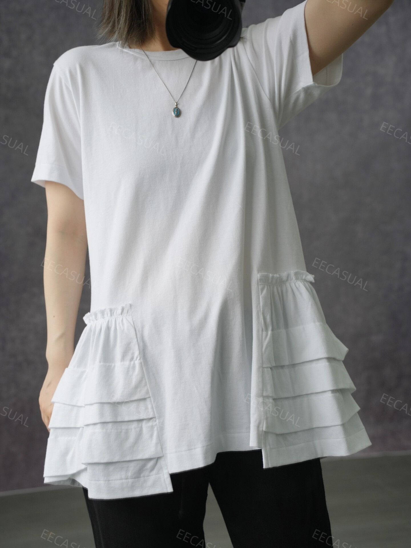 Comme des Garcons White Layered Ruffle Hem Long T-Shirt Size S / US 4 / IT 40 - 1 Thumbnail