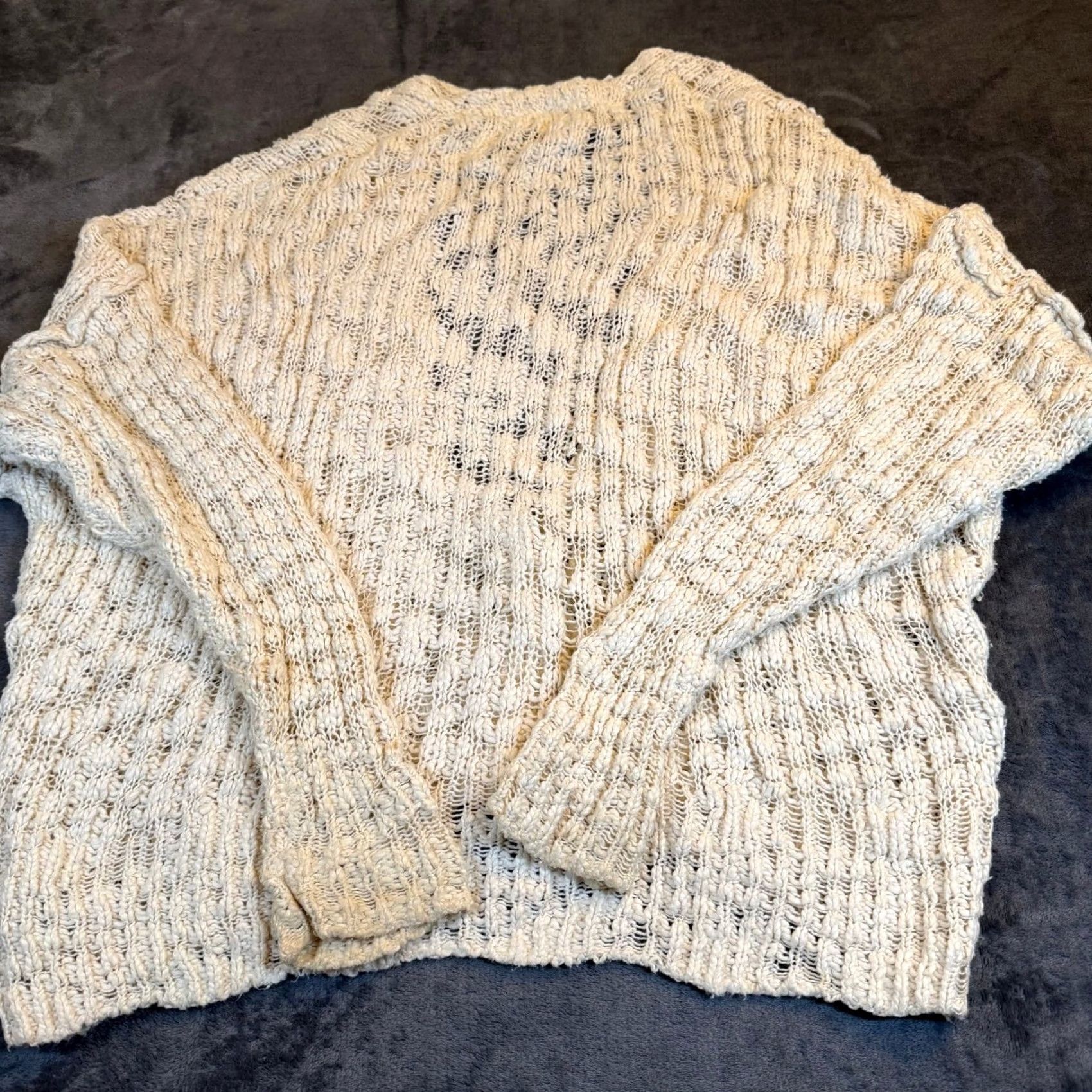 Free People VINTAGE Free People Cardigan Shirt Womens Small Oversized Knit Open-V Neck Ivory Long Sleeve Casual/Travel Knit Style Size S / US 4 / IT 40 - 6 Thumbnail