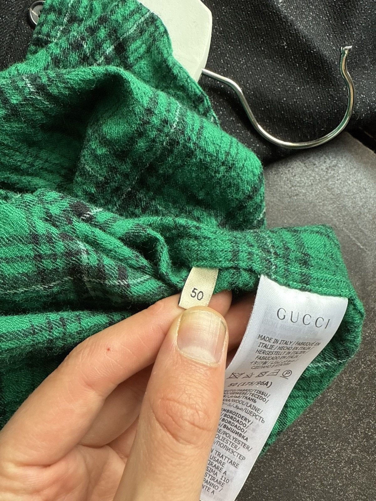 Gucci Green Wool Flannel Shirt with Embroidered Rocking Horse Size US M / EU 48-50 / 2 - 9 Thumbnail