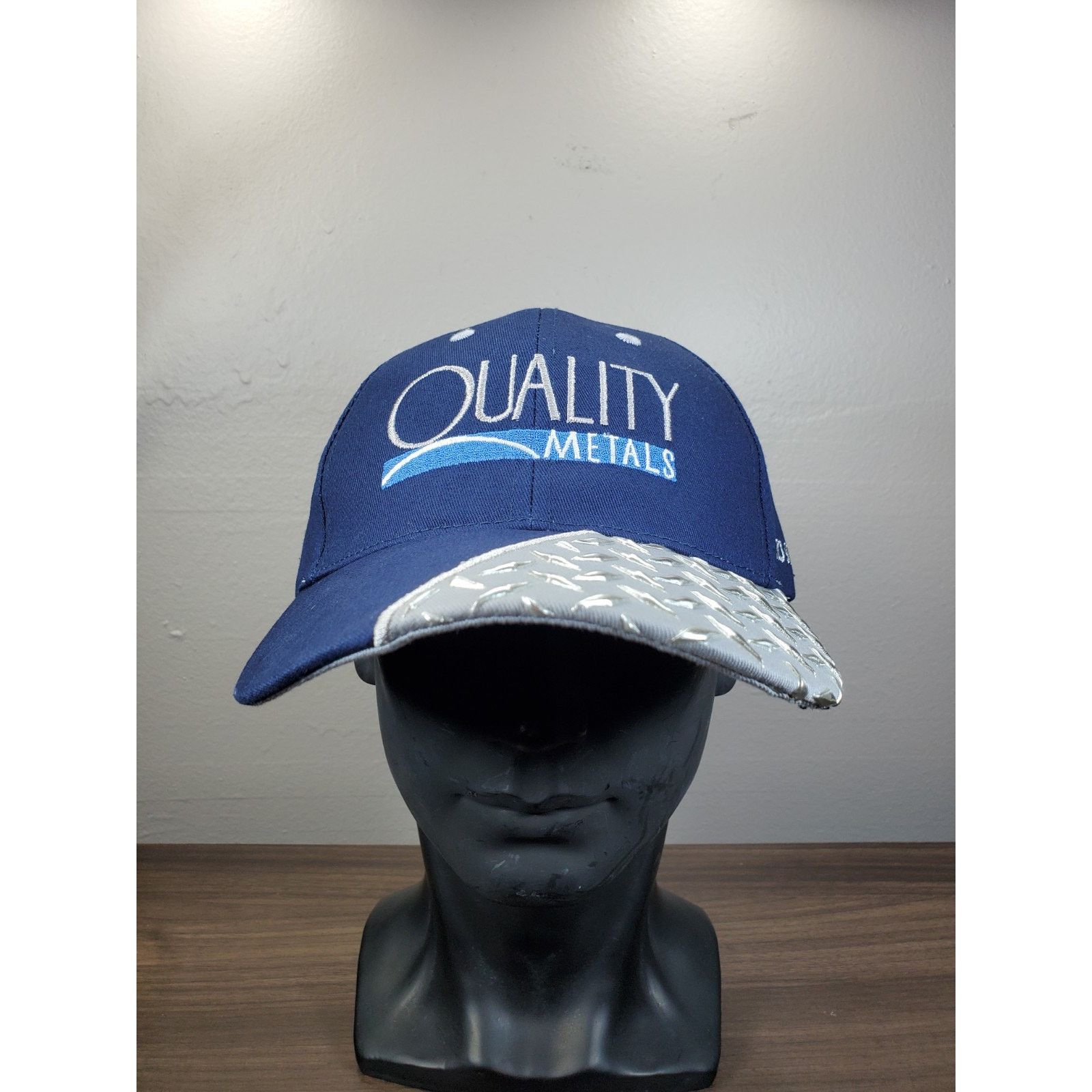 Vintage QUALITY METALS Hat Diamond Plate Baseball Cap Blue & Chrome Size ONE SIZE - 5 Thumbnail