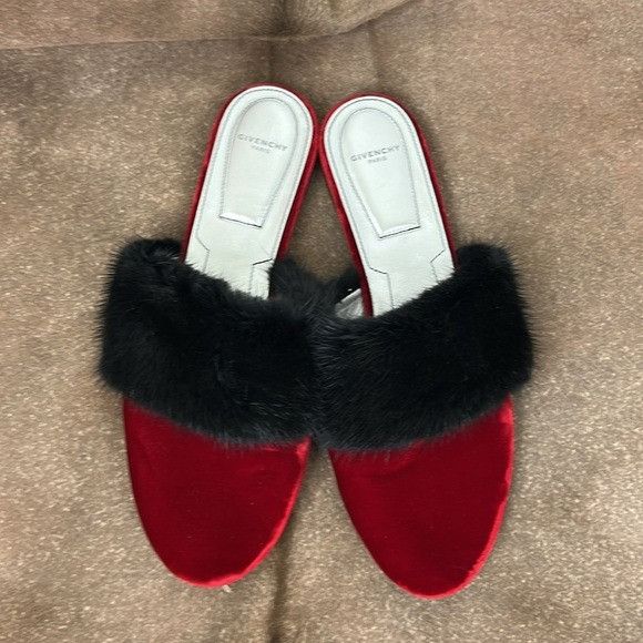 Givenchy Givenchy Bedford Mule Red Velvet and Black Mink Fur Slippers Size US 10 / IT 40 - 5 Thumbnail
