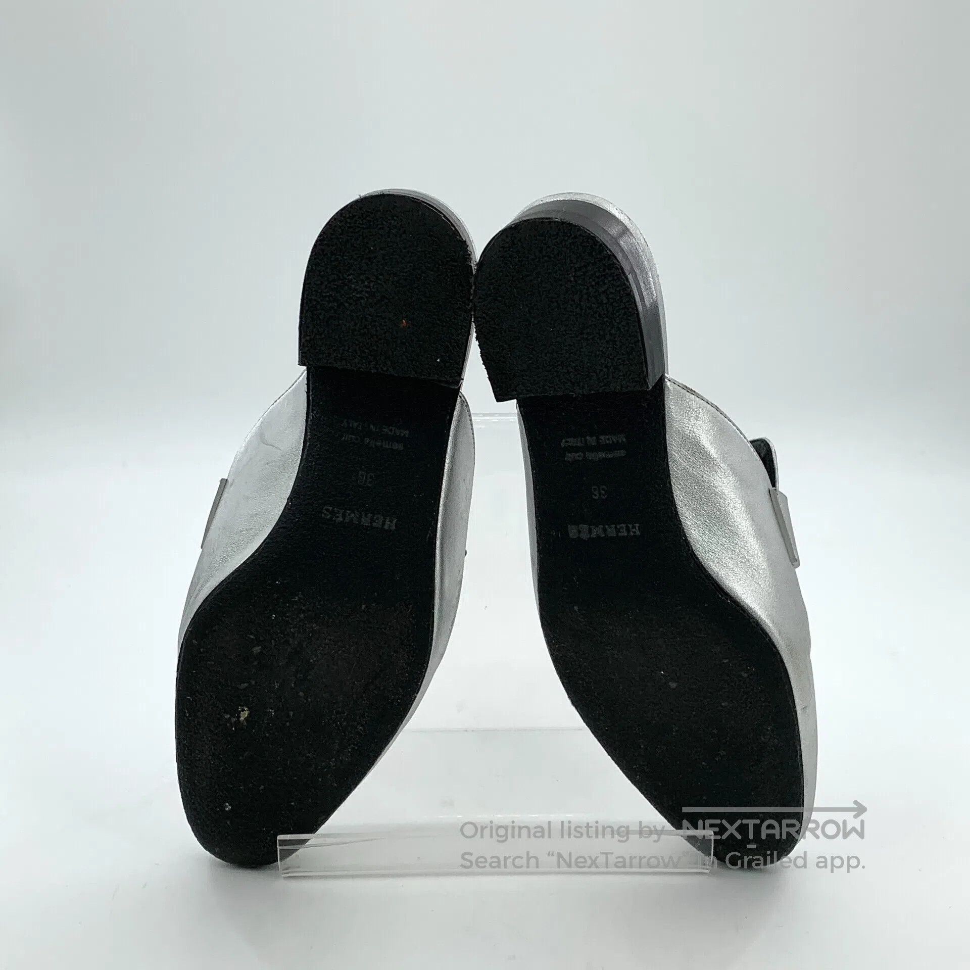 Hermes Hermes Silver goat leather casual flat back slipper| Size US 5.5 / IT 35.5 - 5 Thumbnail