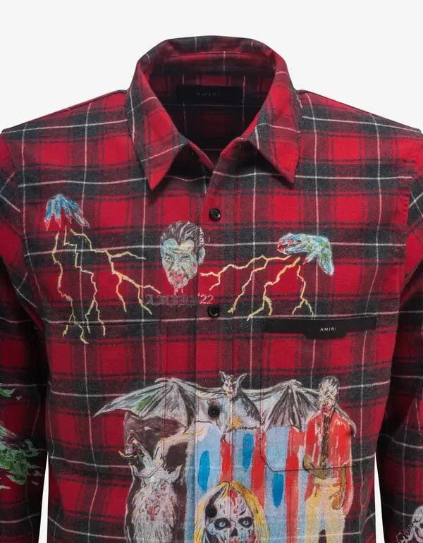 Amiri Amiri x Wes Lang Blood '38 Red Check Shirt Size US XL / EU 56 / 4 - 3 Thumbnail
