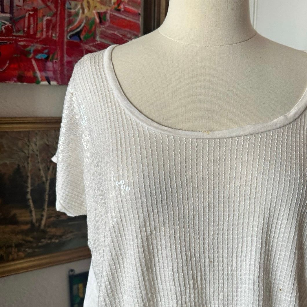 Express express white sequin short sleeve shirt Size M / US 6-8 / IT 42-44 - 2 Thumbnail