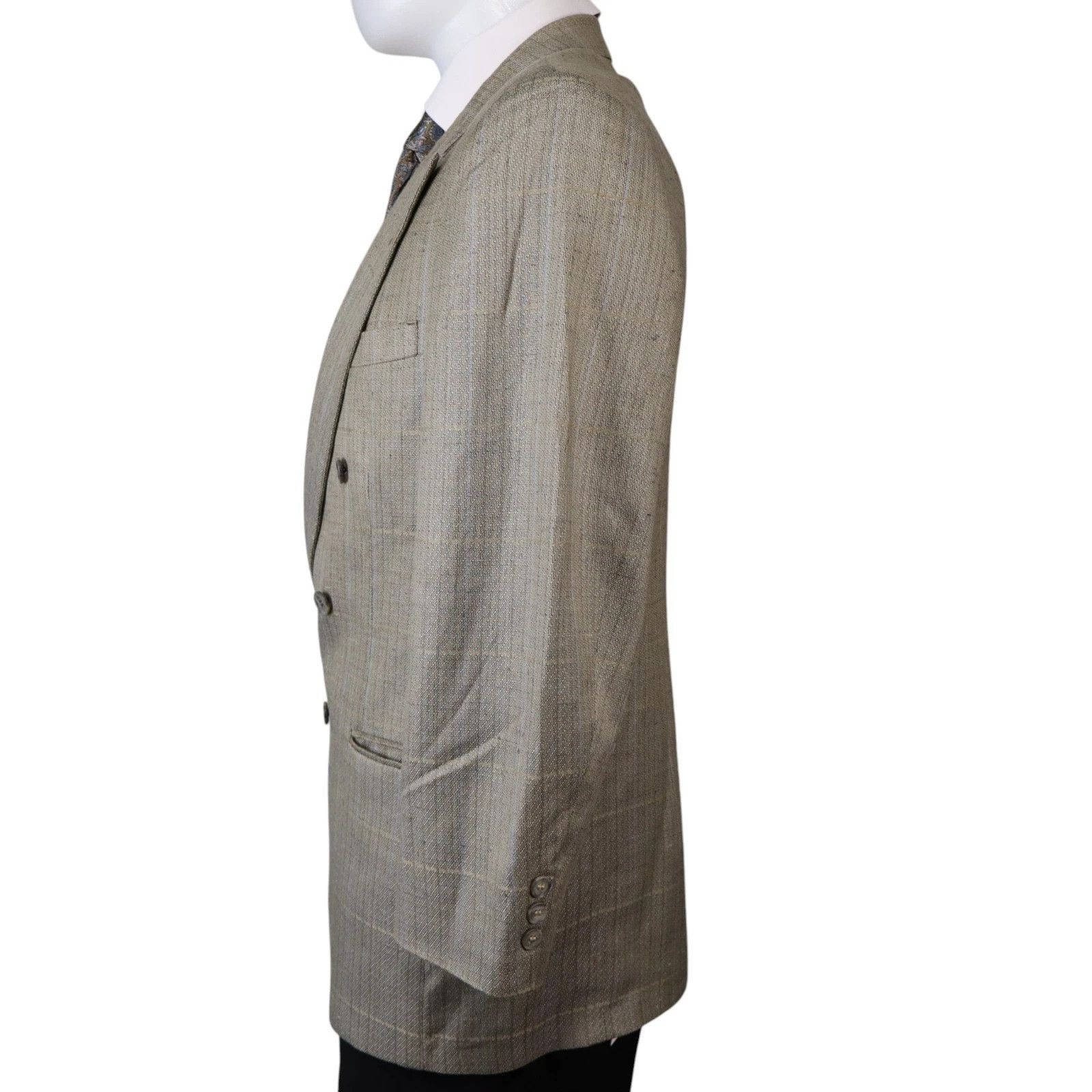 Other Nino Cerruti Double Breasted Blazer Tan Windowpane Wool 42R Size 42R - 5 Thumbnail