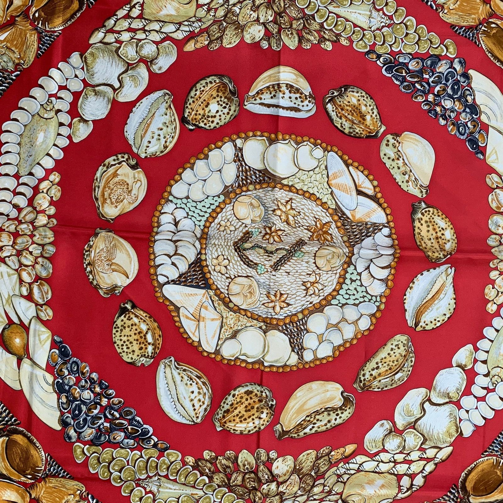 Hermes HERMES Red Gold Print Silk Scarves Size ONE SIZE - 8 Thumbnail