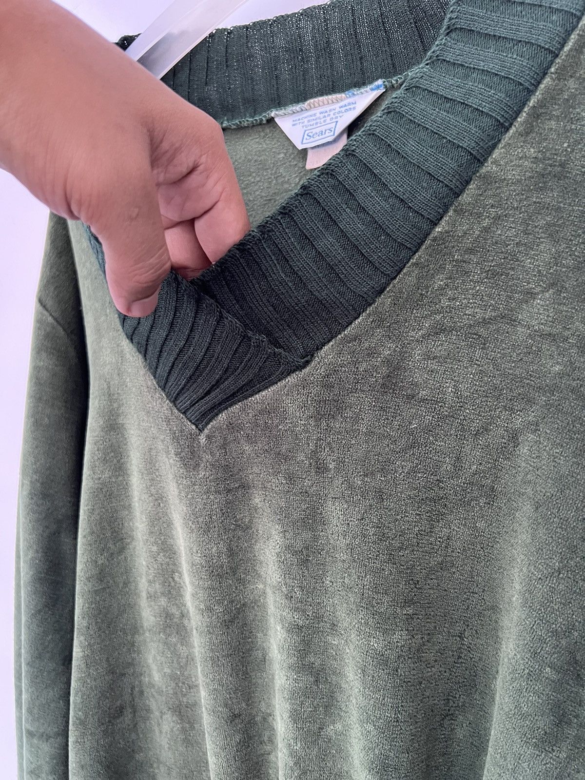 BARNS OUTFITTERS × Sears × Vintage 🔥 Vintage 80's Terry V-Neck Trim Ribbed Long Sleeve Pullover Size US L / EU 52-54 / 3 - 4 Thumbnail