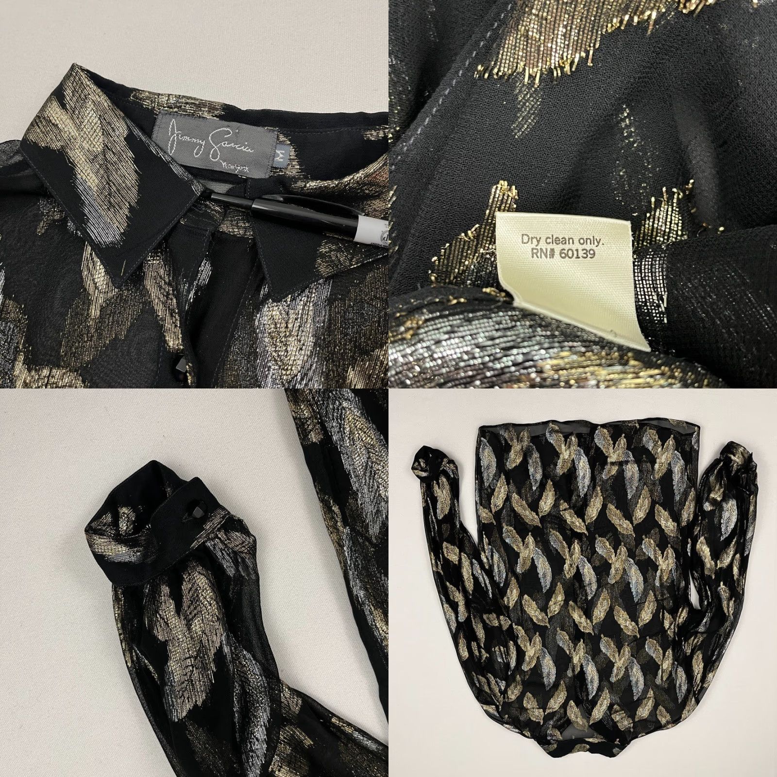 Vintage VINTAGE Jerry Garcia Shirt Womens M Black Gold Metallic Feather Sheer Button Front Size M / US 6-8 / IT 42-44 - 8 Thumbnail