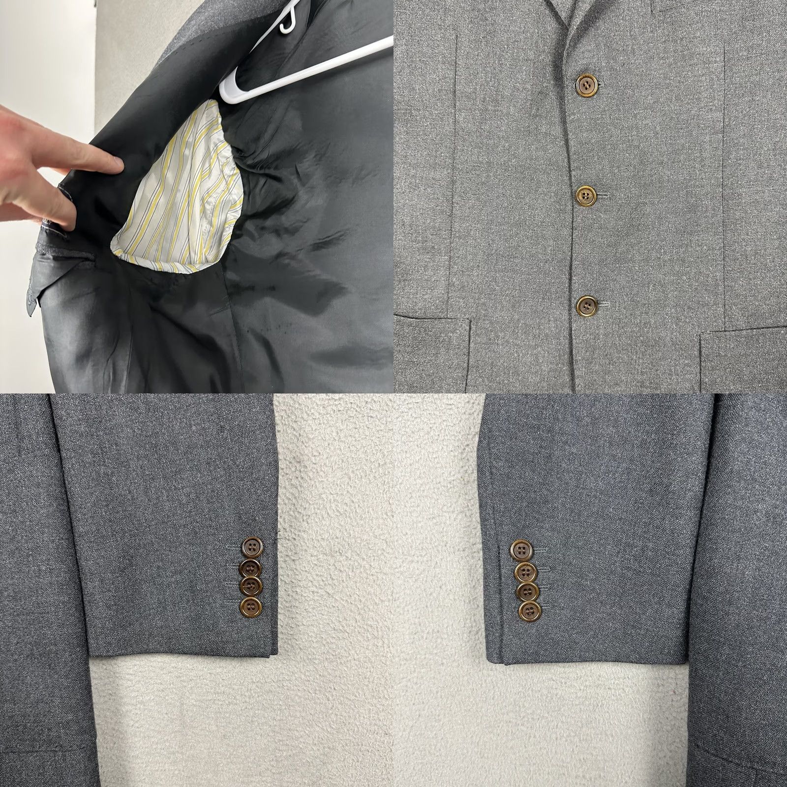 Vintage Fusaro Sport Coat Mens 50 Gray Wool Blazer Jacket Notch Lapel Three-Button Single-Breasted Regular Fit Size 40R - 9 Thumbnail
