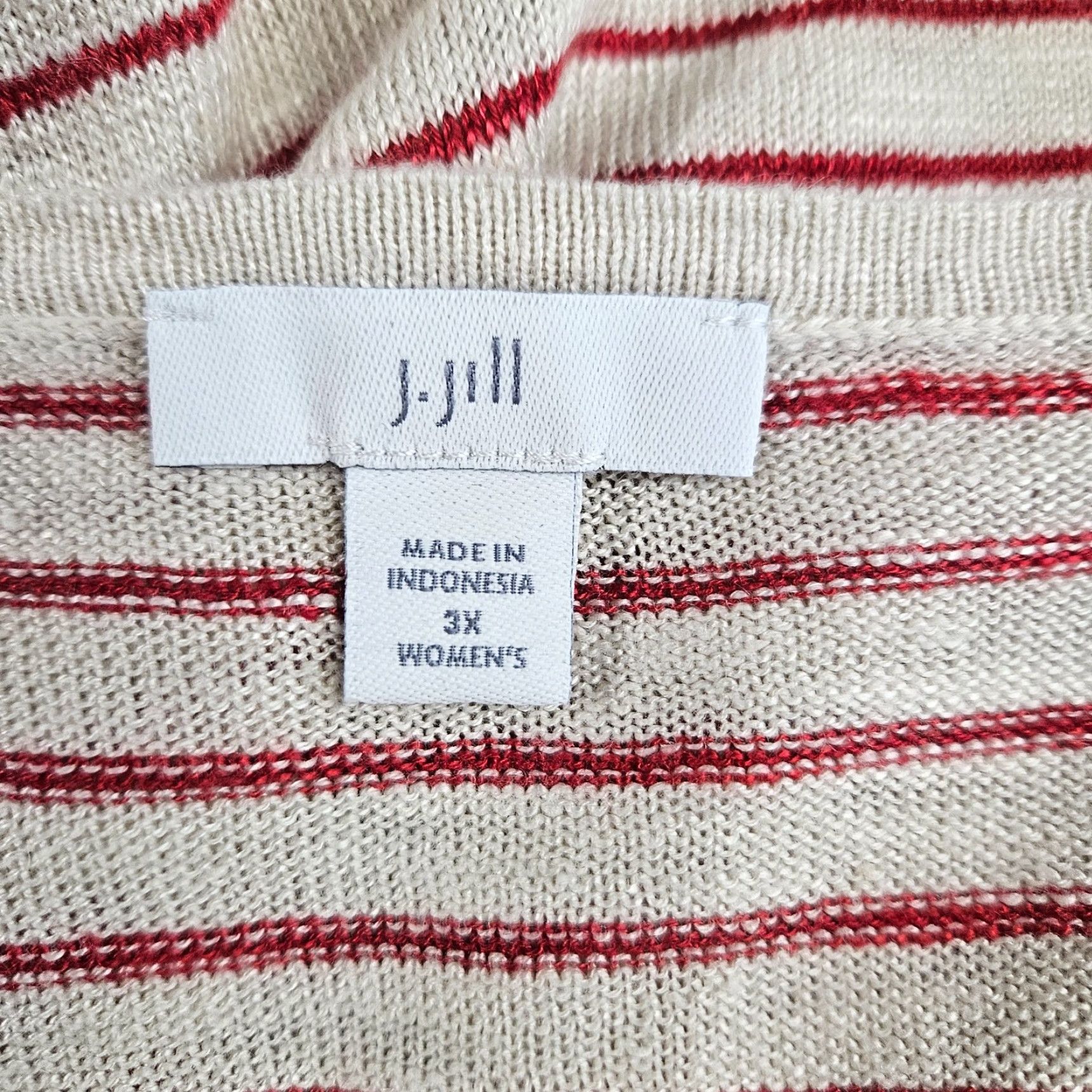 J. Jill J Jill Womens Knit Top Sz 3X Red Beige Stripe 3/4 Sleeve Linen Blend Shirt Womens Size XXL / US 16-18 / IT 52-54 - 7 Thumbnail