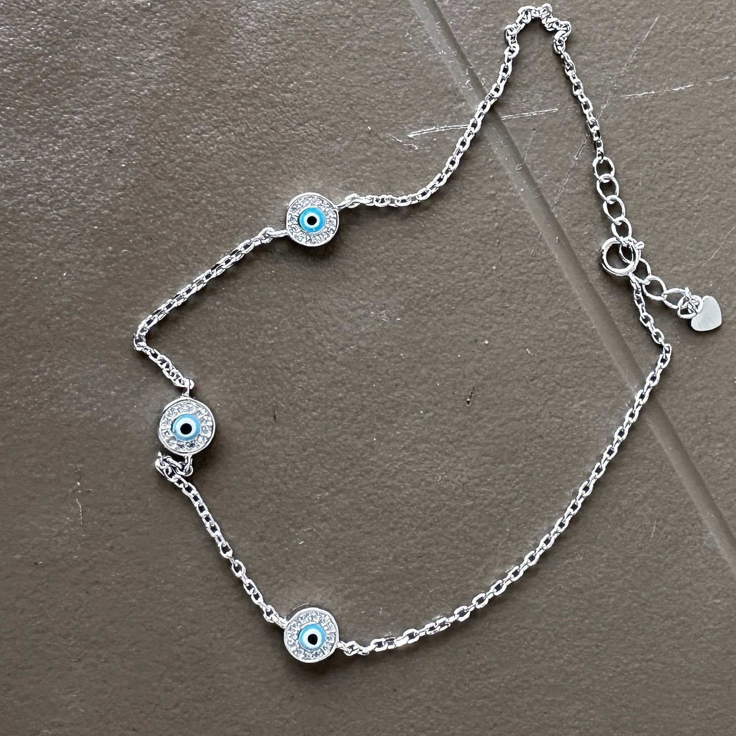 The Unbranded Brand 925 Sterling Silver Evil Eye CZ Anklet Size ONE SIZE - 1 Thumbnail