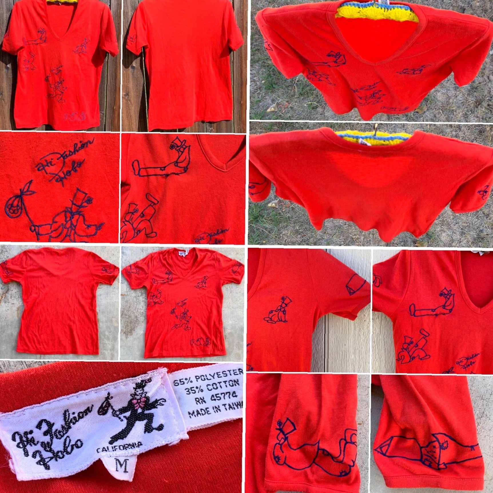 Vintage VINTAGE Hi Fashion Hobo California V Neck Tee Ladies M Red Embroidered 60s 70s 80s Shirt Mens Womens Size M / US 6-8 / IT 42-44 - 5 Thumbnail