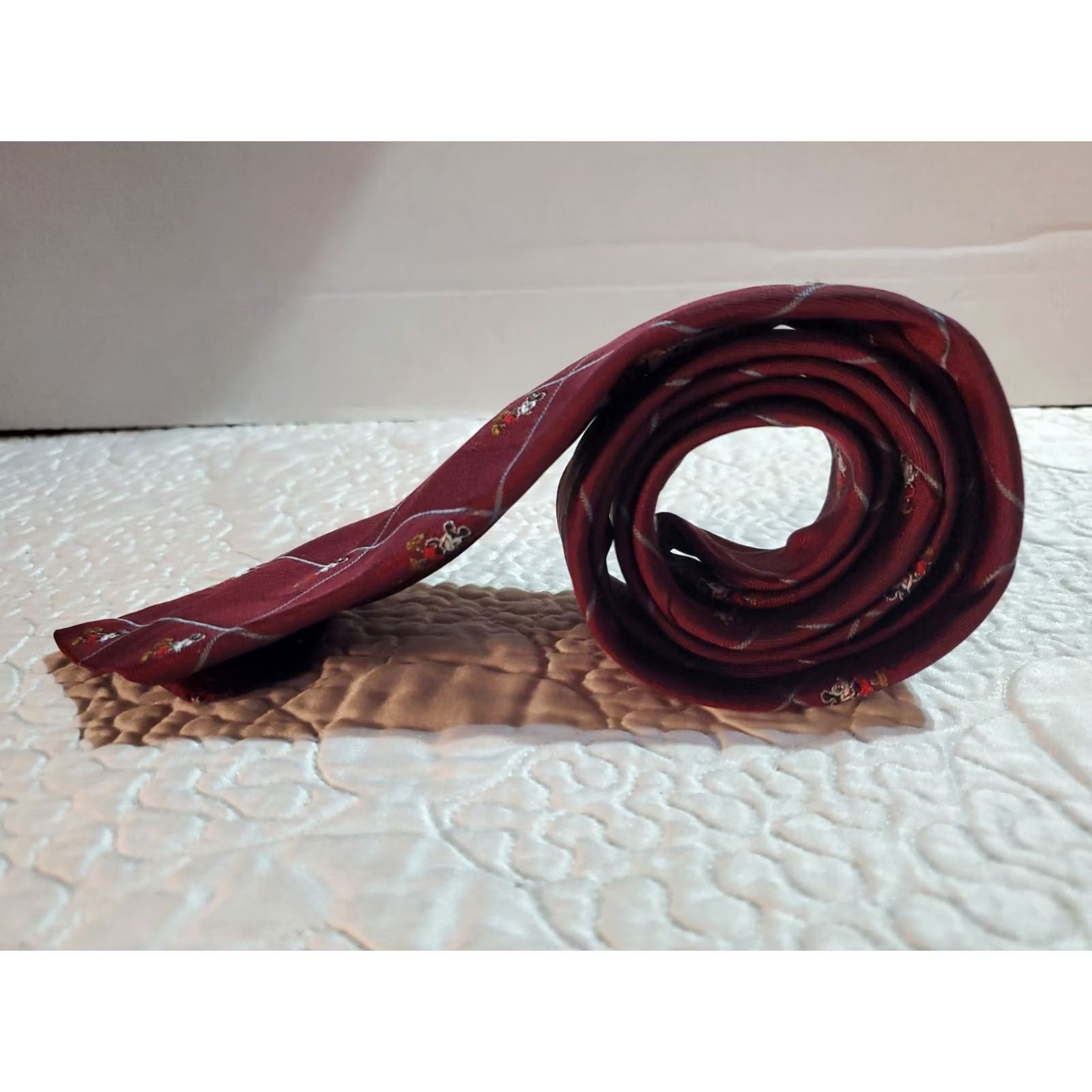 Vintage Mickey Mouse Tie J.G.Hook Skinny Burgundy Men Neck Tie Disney 60% Silk 40% Polyester Short Size ONE SIZE - 3 Thumbnail