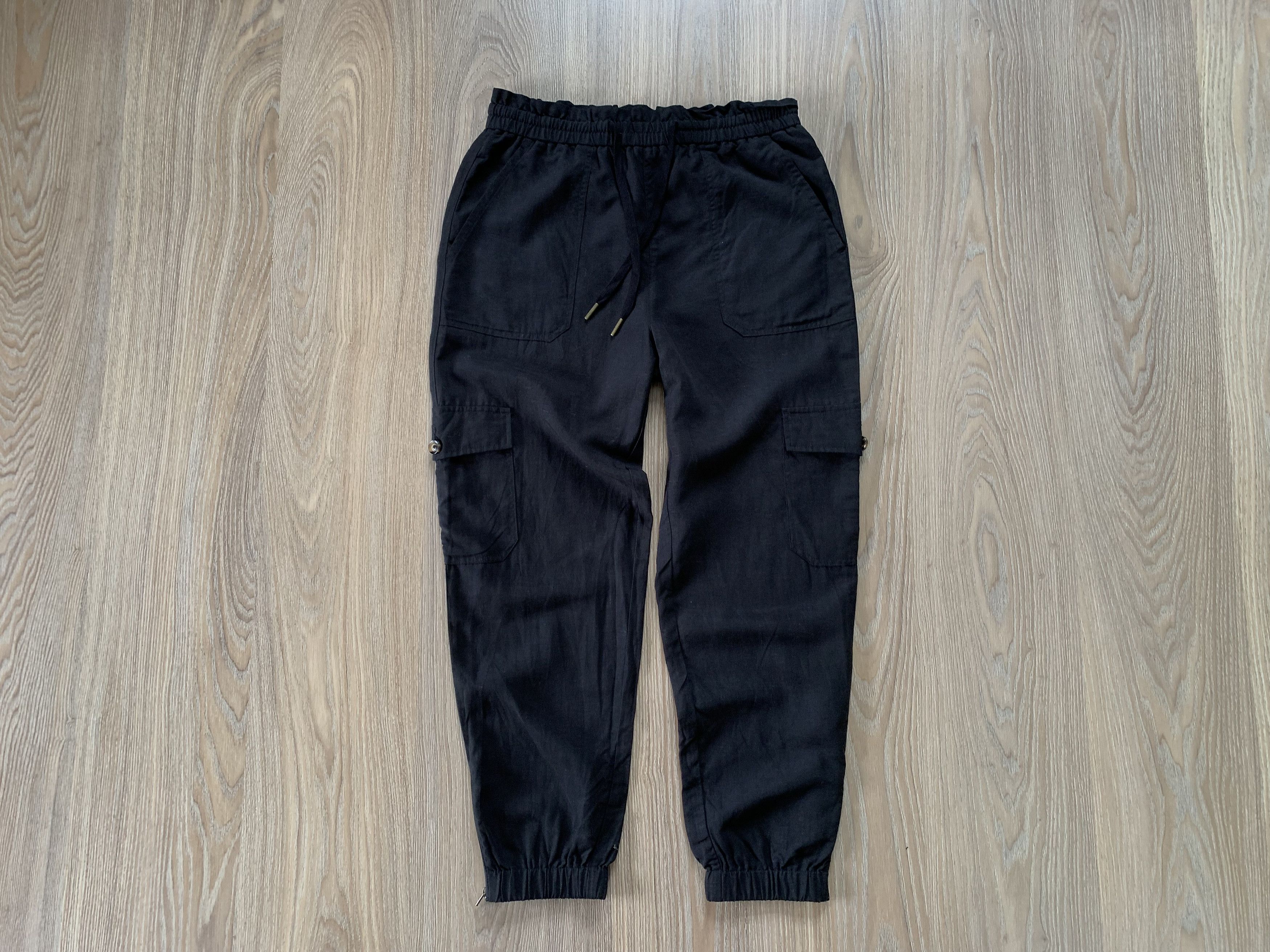 Designer Wyse London Womens Black Linen Joggers Pants Size 32" / US 10 / IT 46 - 2 Thumbnail