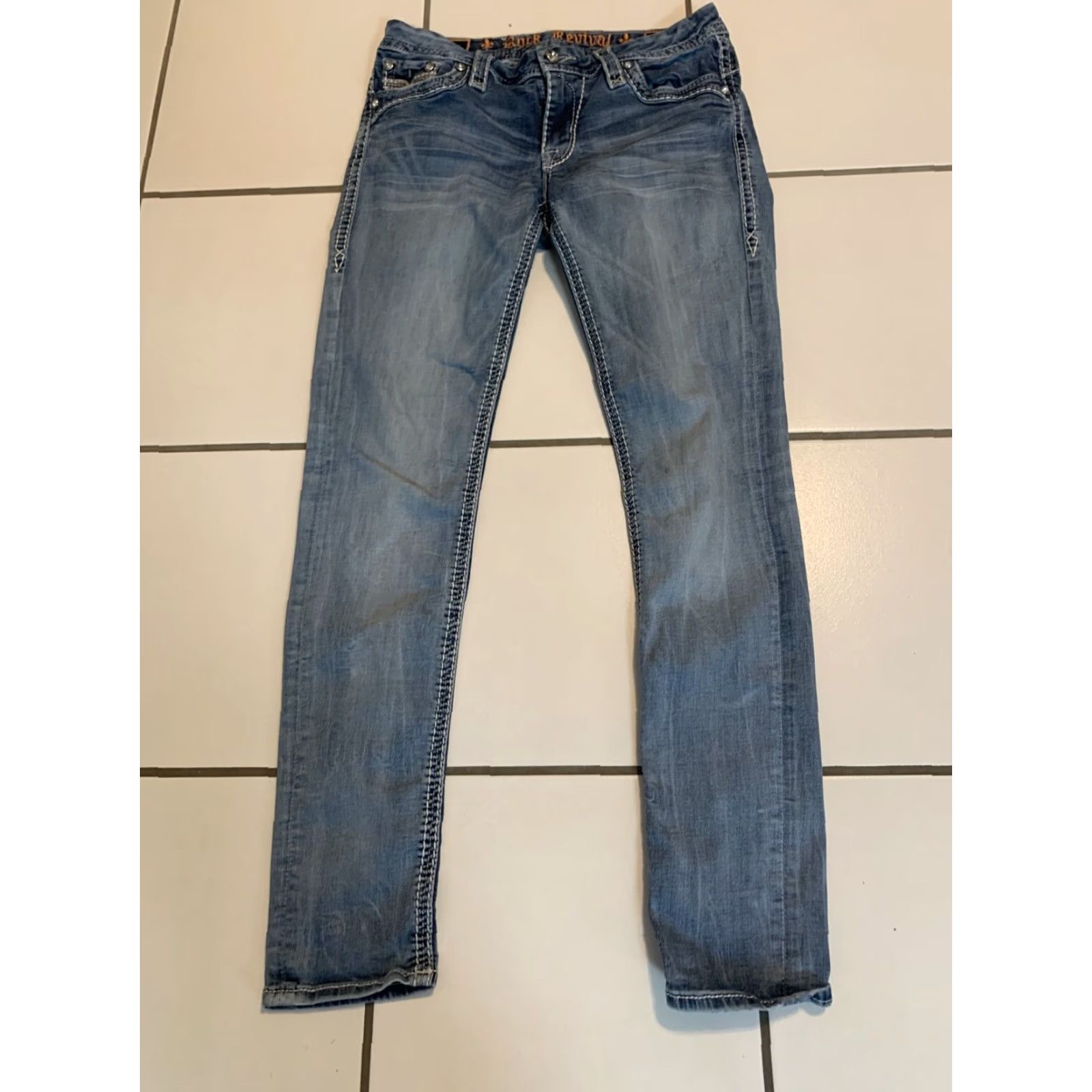 Vintage ROCK REVIVAL Barbie Embellished Mid-Rise Skinny Jeans Blue Women 27 Size 27" / US 4 / IT 40 - 2 Thumbnail