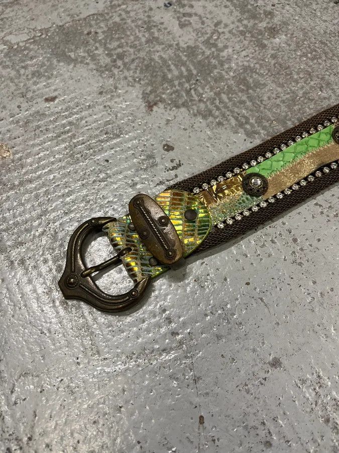 Vintage 2000s Nanni Metal Green Python Effect Embellished Belt Size ONE SIZE - 4 Thumbnail