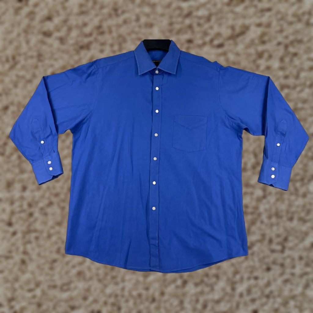 Bcbgmaxazria BCBGMAXAZRIA Shirt Mens Large Blue Dress Button Up 100% Cotton Pocket Collared Size 42R - 1 Thumbnail