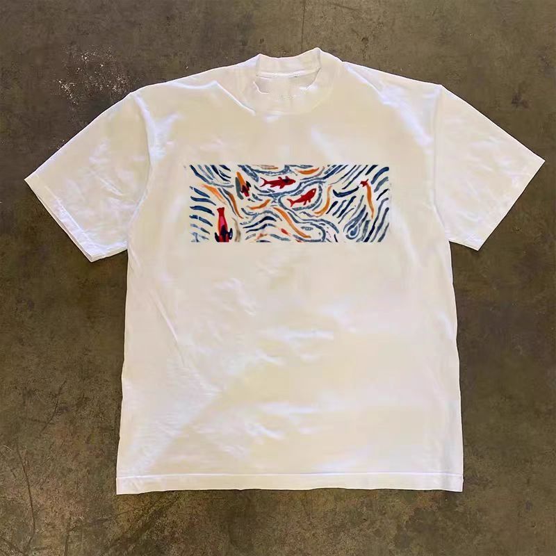 Vintage White retro goldfish print cotton t-shirt Size US M / EU 48-50 / 2 - 2 Thumbnail