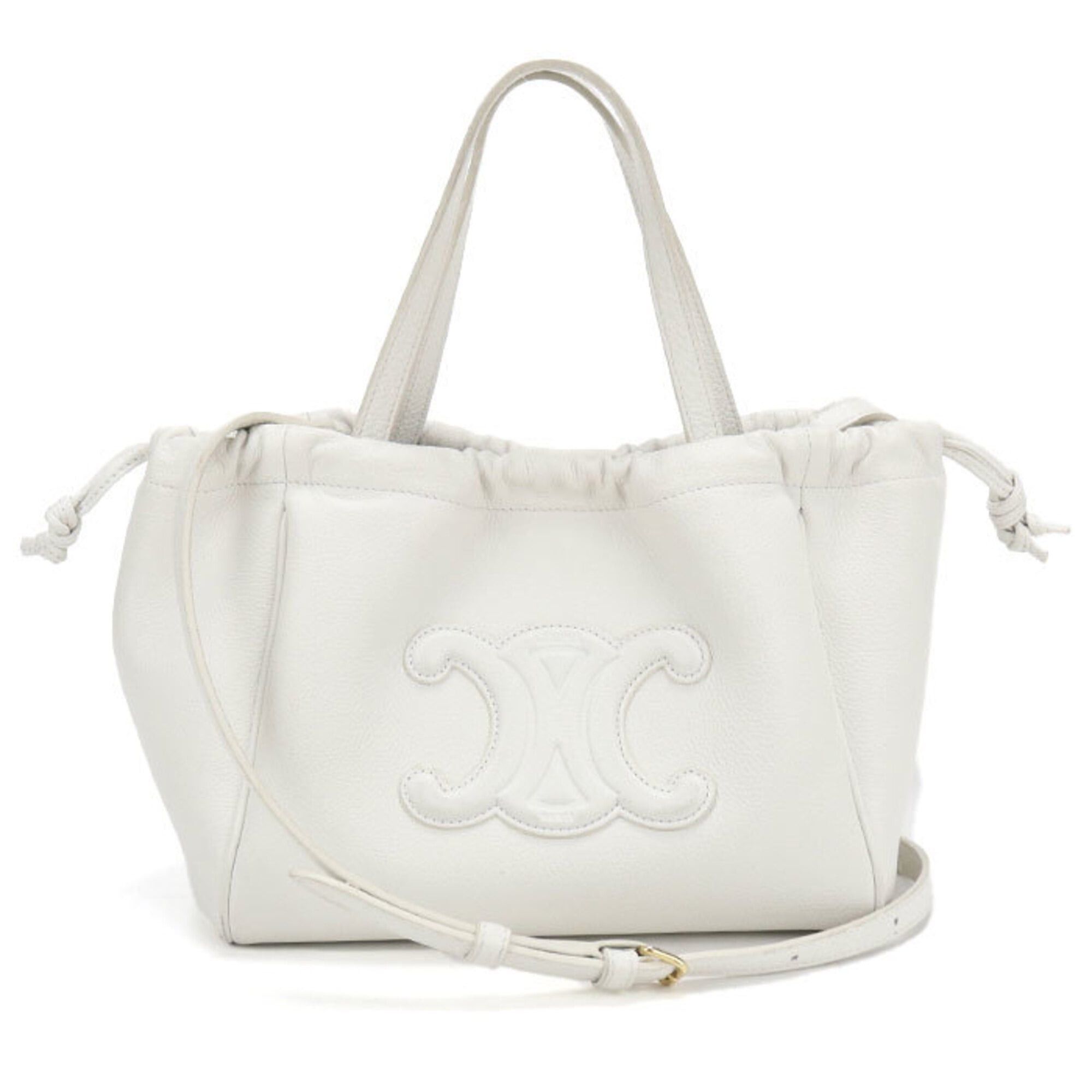 Celine Celine handbag 111013ENY.01BC Small Cabas Drawstring Triomphe Women's White Size ONE SIZE - 1 Thumbnail