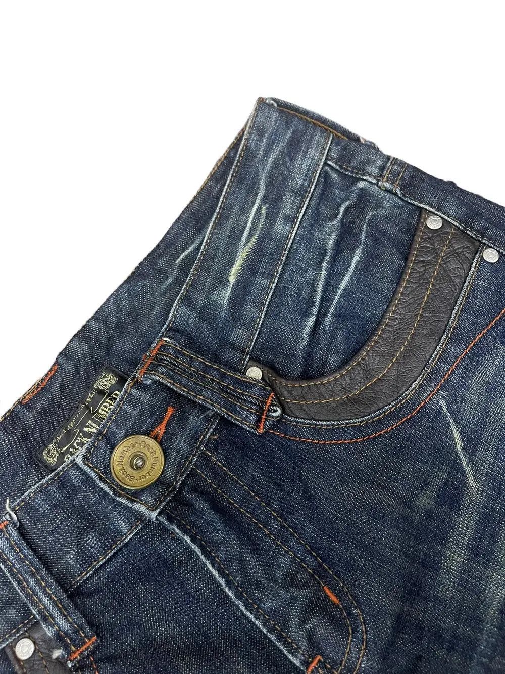 Japanese Brand × Vintage Back Number Distressed Leather Pocket Jeans Vintage Size US 32 / EU 48 - 5 Thumbnail