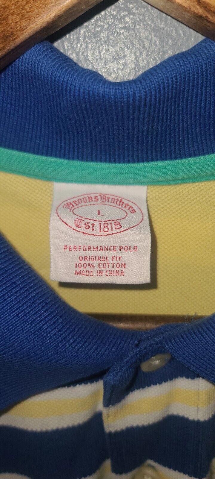 Brooks Brothers Brooks Brothers Men's Polo Shirt Large Yellow Blue Stripes Size US L / EU 52-54 / 3 - 4 Thumbnail