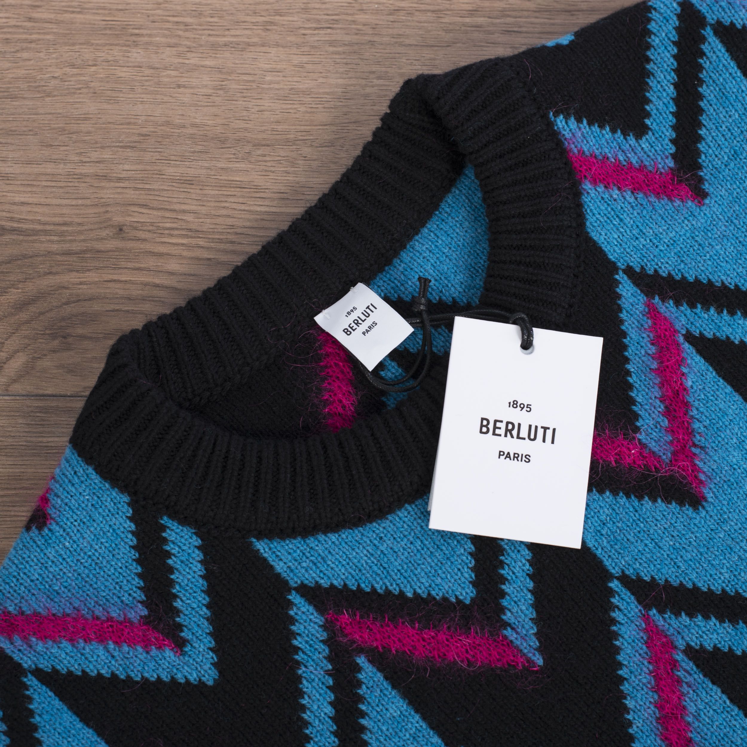 Herringbone Knit Sweater In Multi Color Wool & Mohair Blend