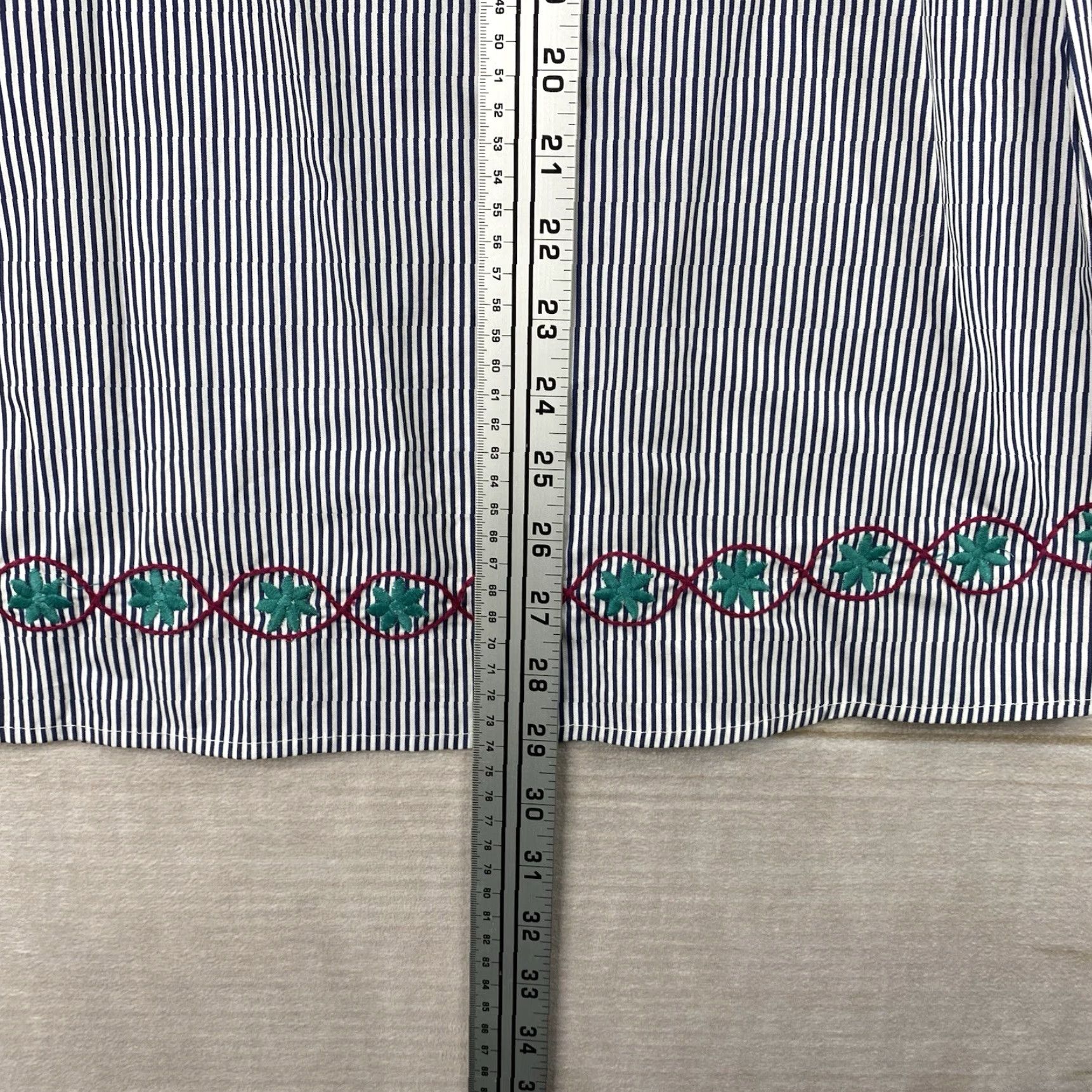 Vintage Judith March Dress S Blue Stripe Embroidered Peasant Off Shoulder Knee Length Boho Floral 100% Cotton Size S / US 4 / IT 40 - 6 Thumbnail