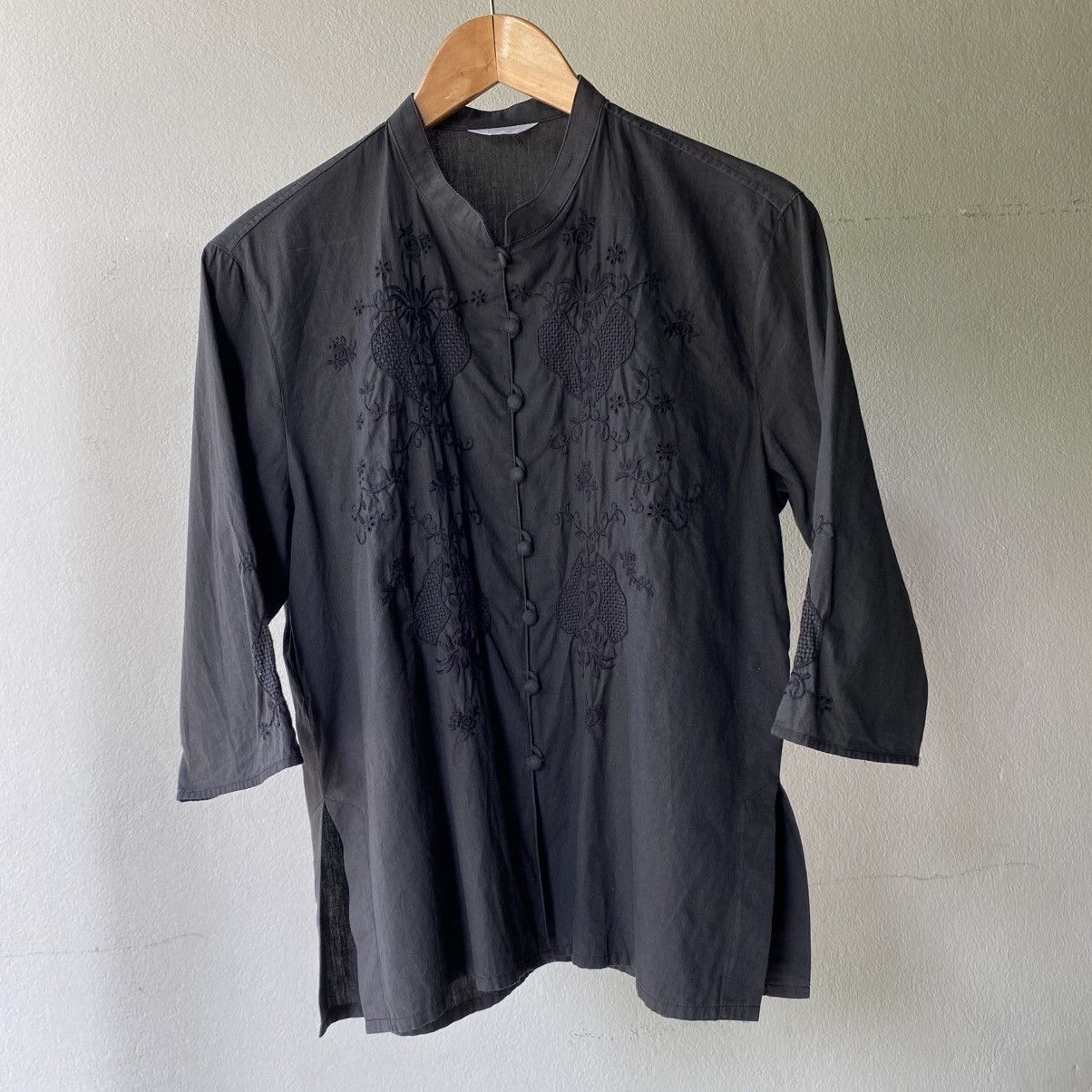 Japanese Brand POWDER Black Mandarin Collar Shirt Size L / US 10 / IT 46 - 13 Thumbnail