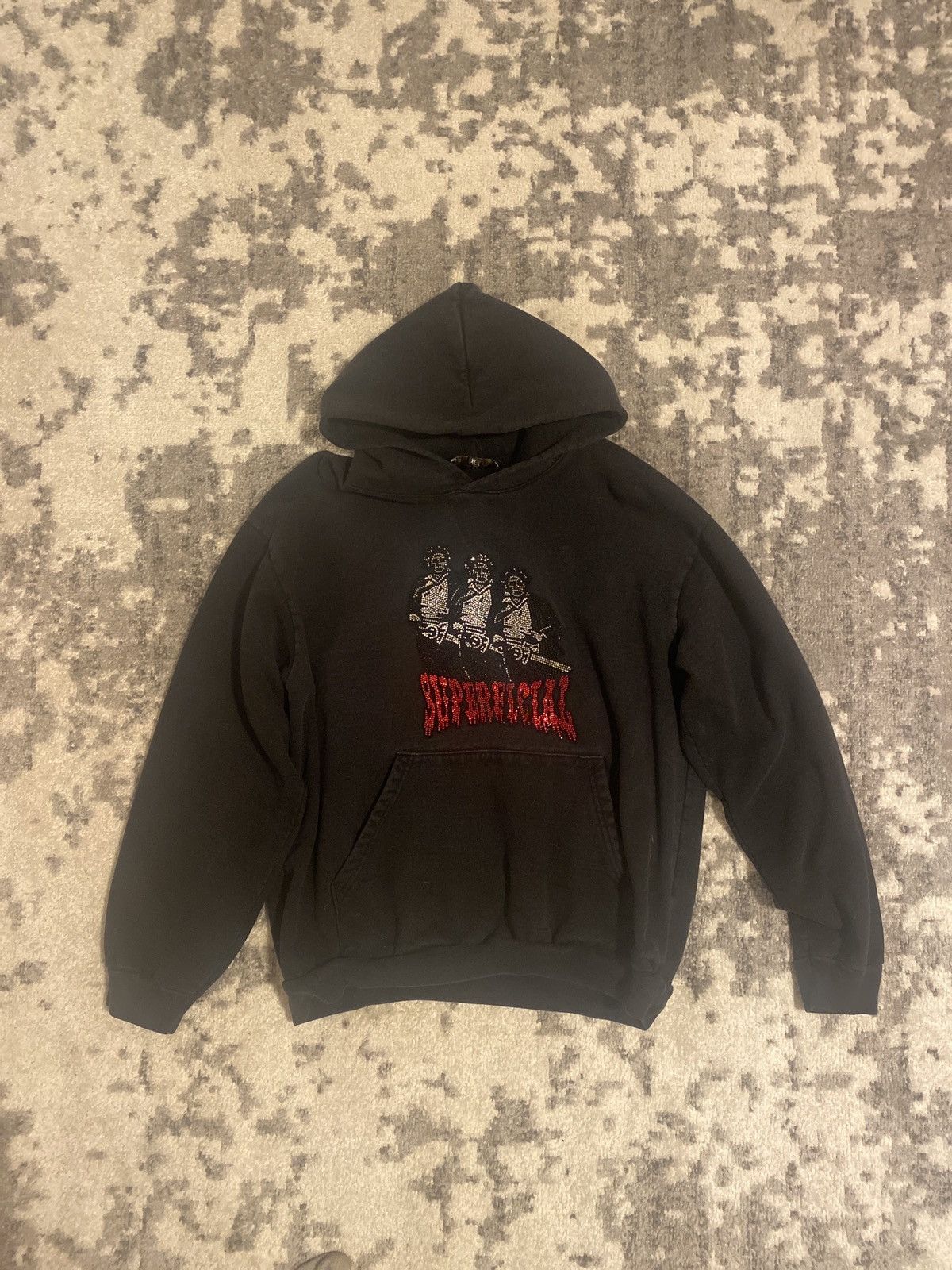 image of Sold! Superficial Rhinestone Hoodie in Black, Men's (Size XL)