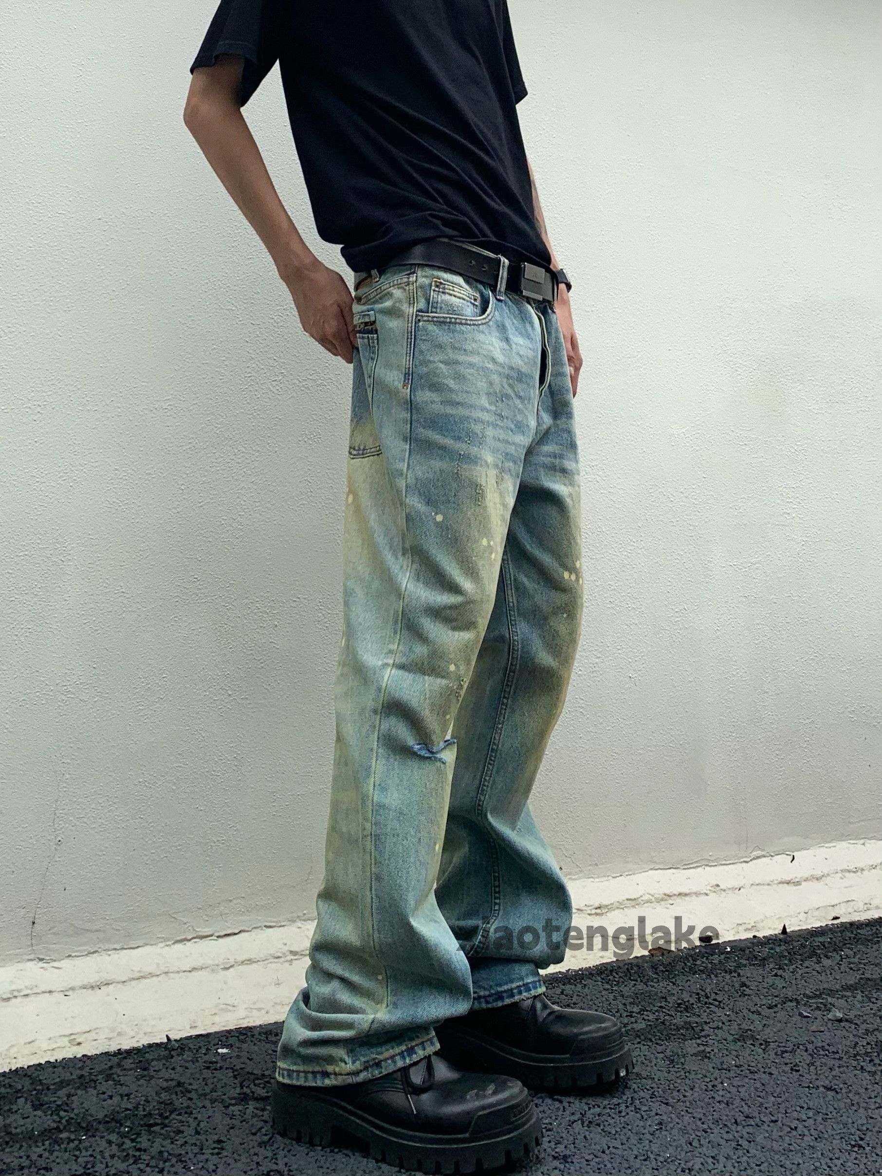 washed faded rusty paint flared punk grunge jeans