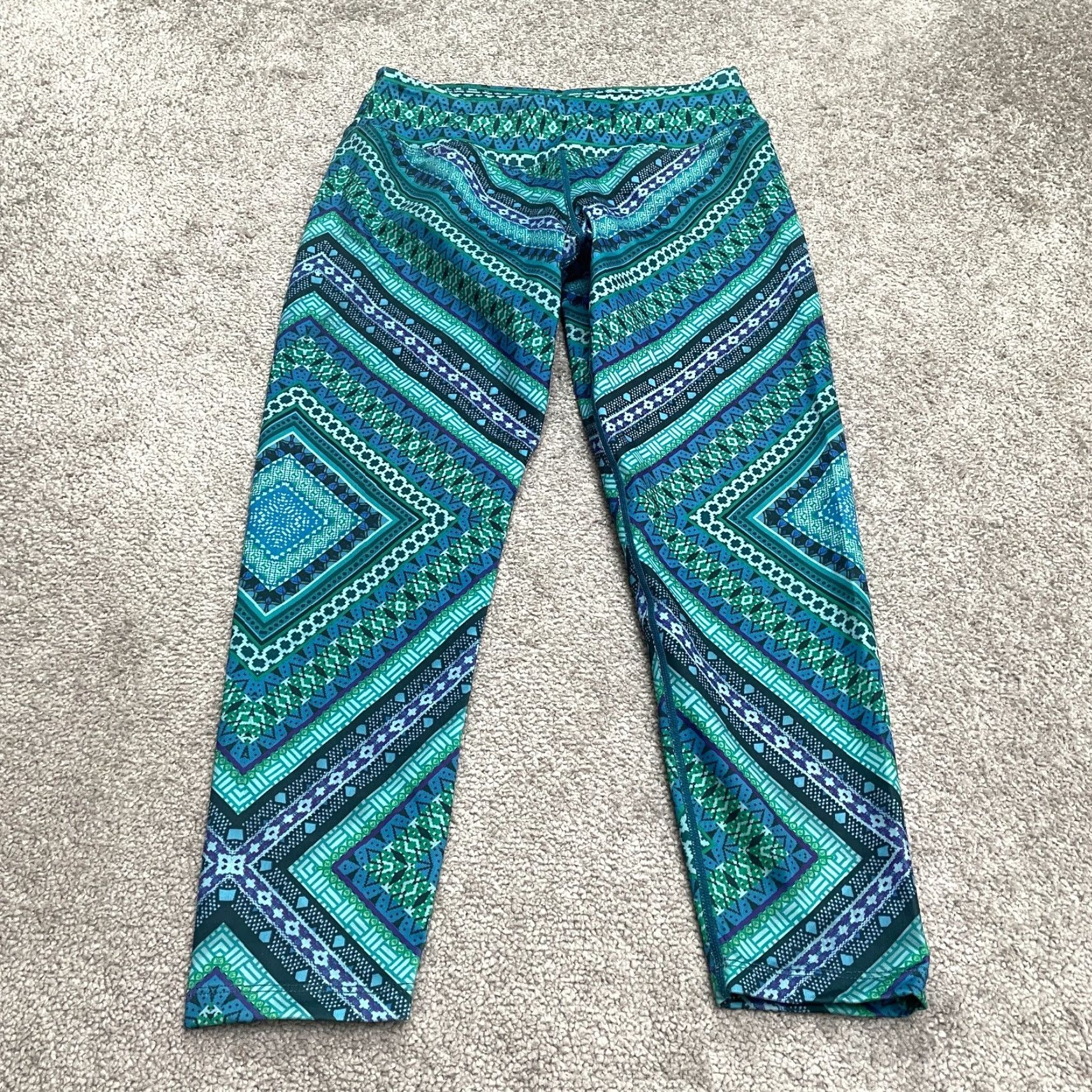Prana prAna Cropped Leggings Womens M Blue Green Geometric Active Athletic 26x23 Pants Leggings Size 32" / US 10 / IT 46 - 2 Thumbnail