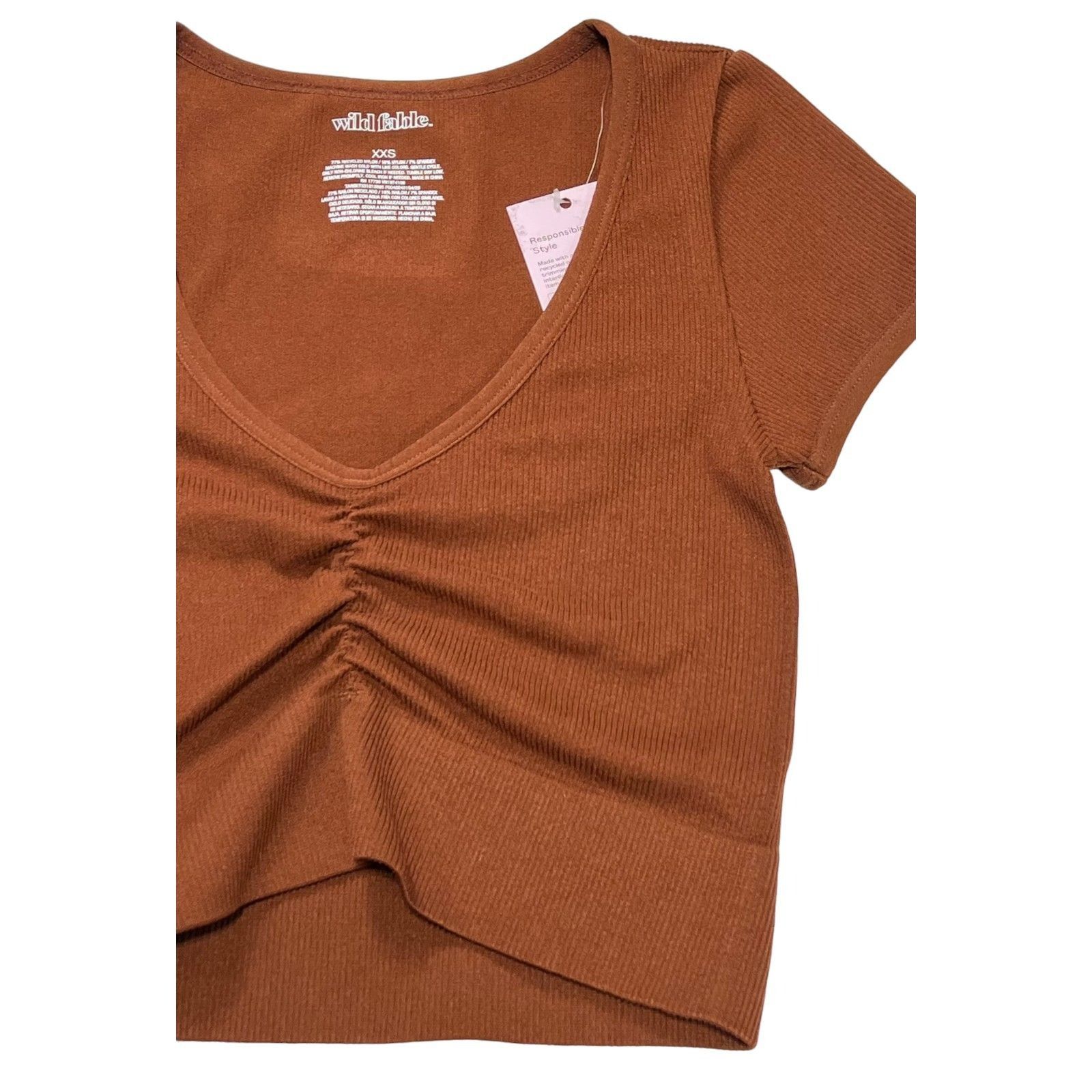 Other Wild Fable - Women's V-Neck Short Sleeve Top - Brown - XXS Size XXS / US 00 / IT 34 - 12 Thumbnail